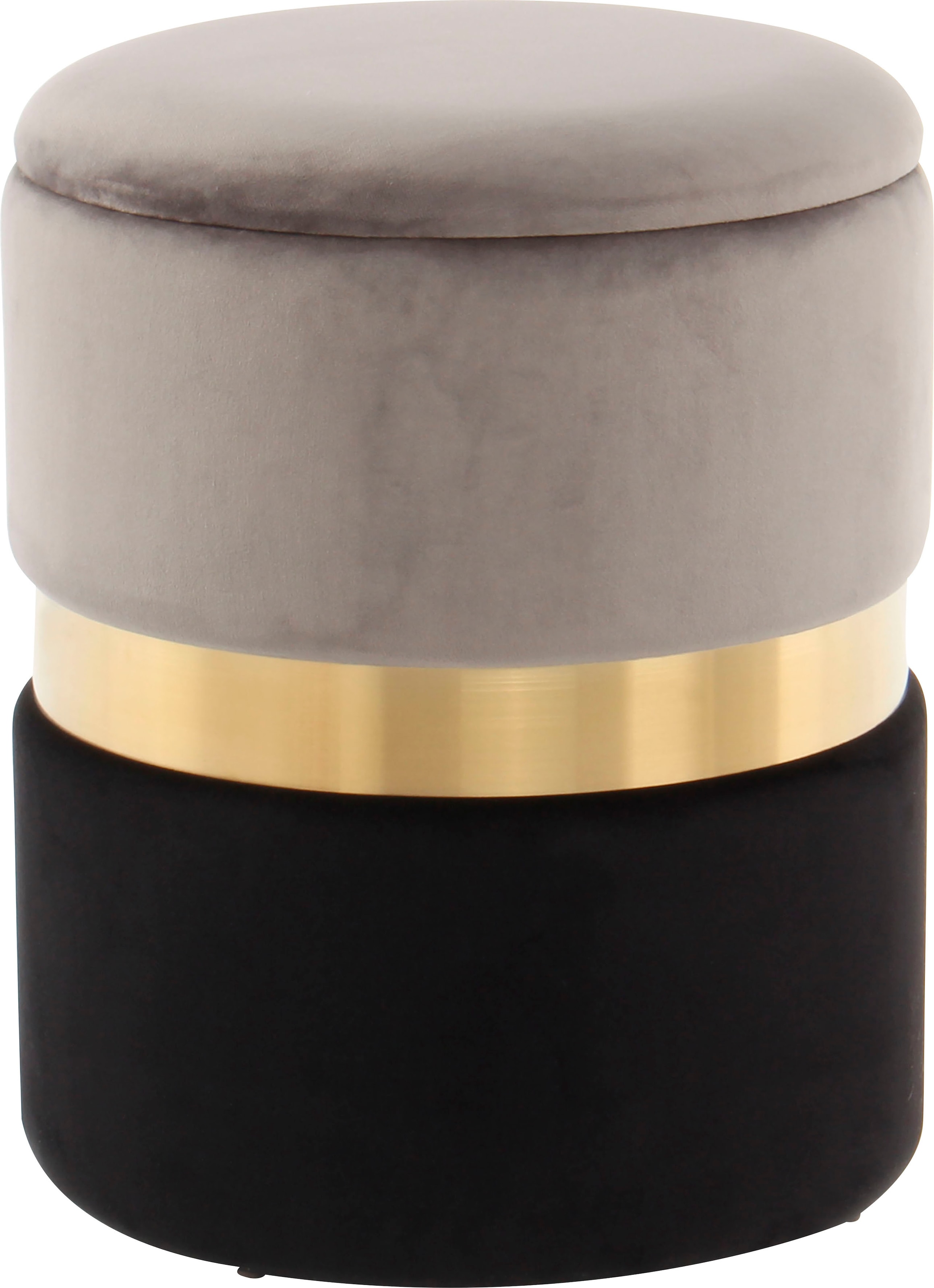 Kayoom Stauraumhocker »Hocker Zora 125 2er-Set, samtweicher Stoffbezug,runde elegante Form«, (Set, 2 St.), edles Design mit Metallring, gepolstert, mit Stauraum