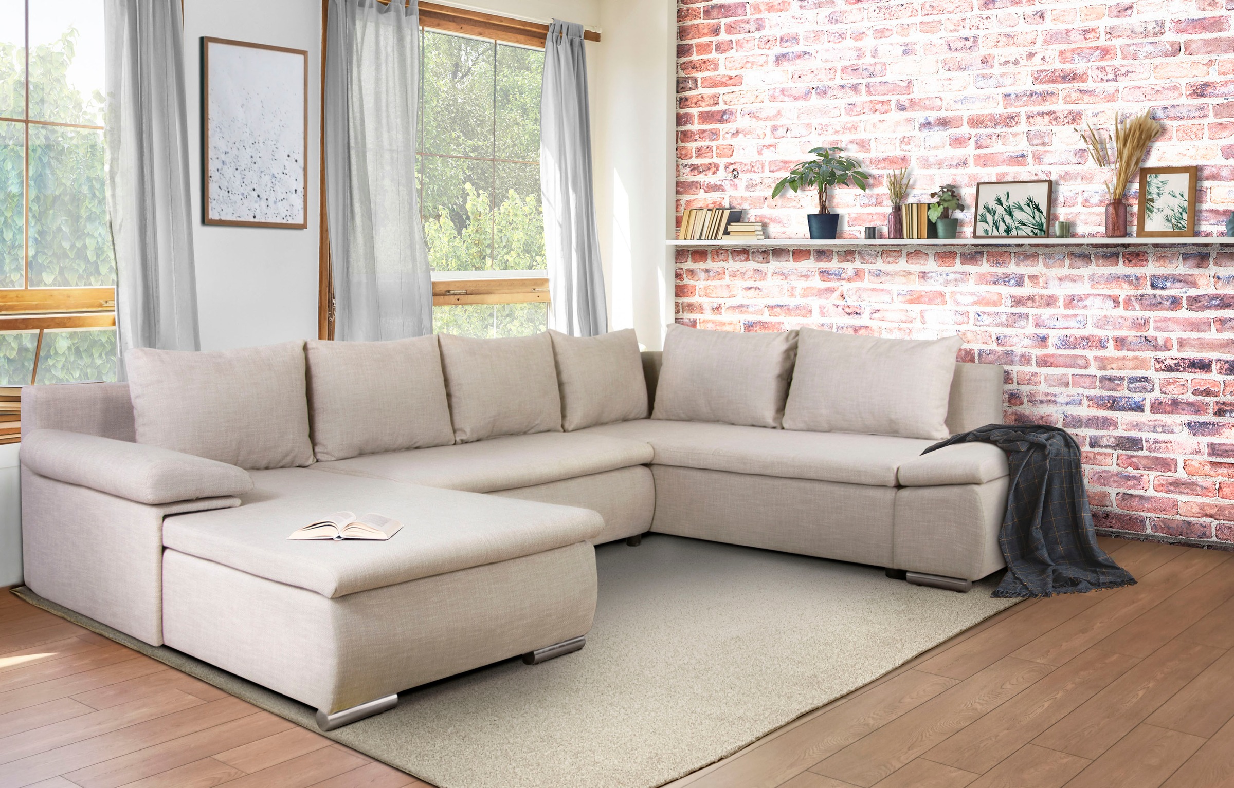 Home affaire Wohnlandschaft »Acra U-Form«, mit Bettfunktion und Bettkasten, in Mattenoptik