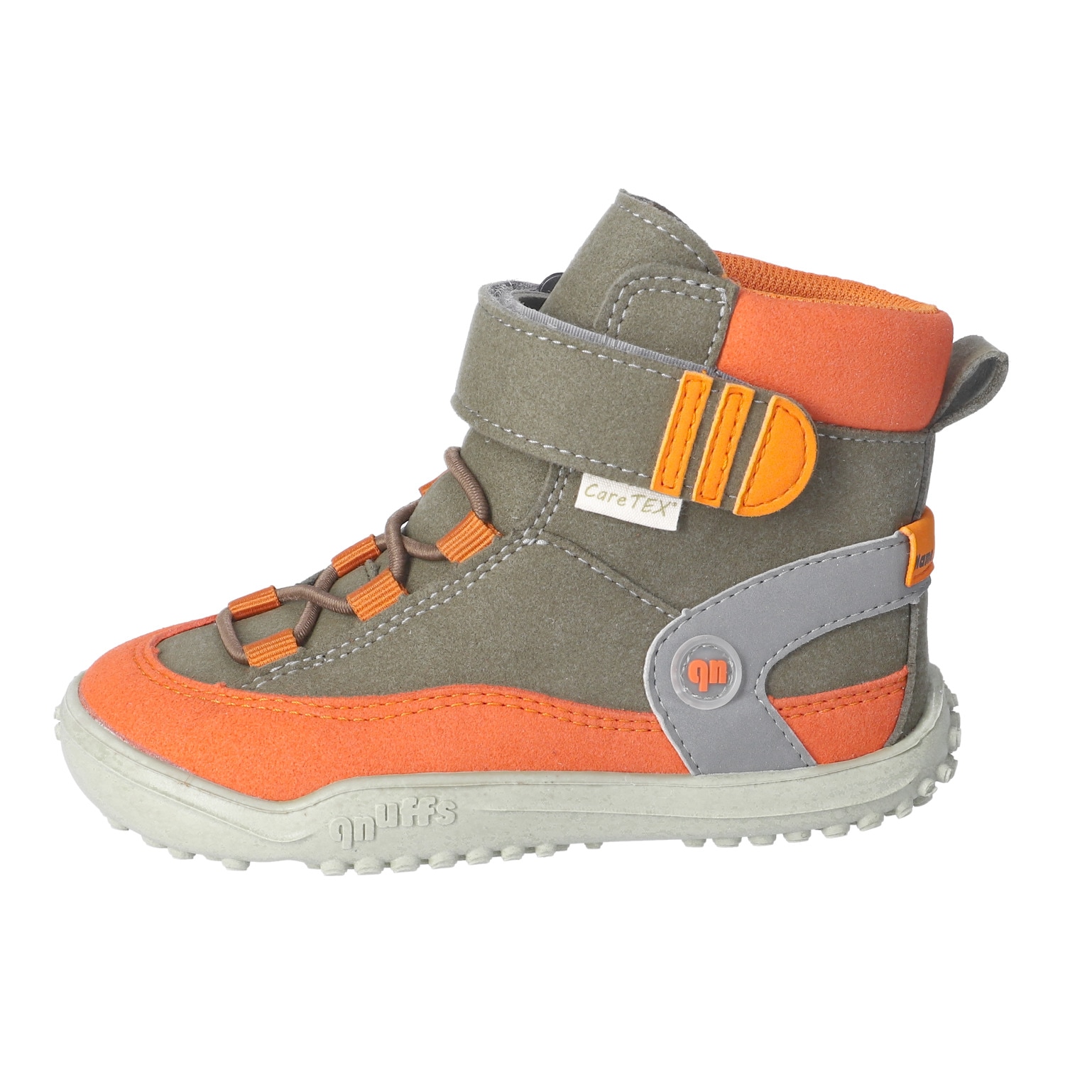 qnuffs Barfußschuh »KIEFER«  Klettboots mit Namensschild, in veganer Verarbeitung