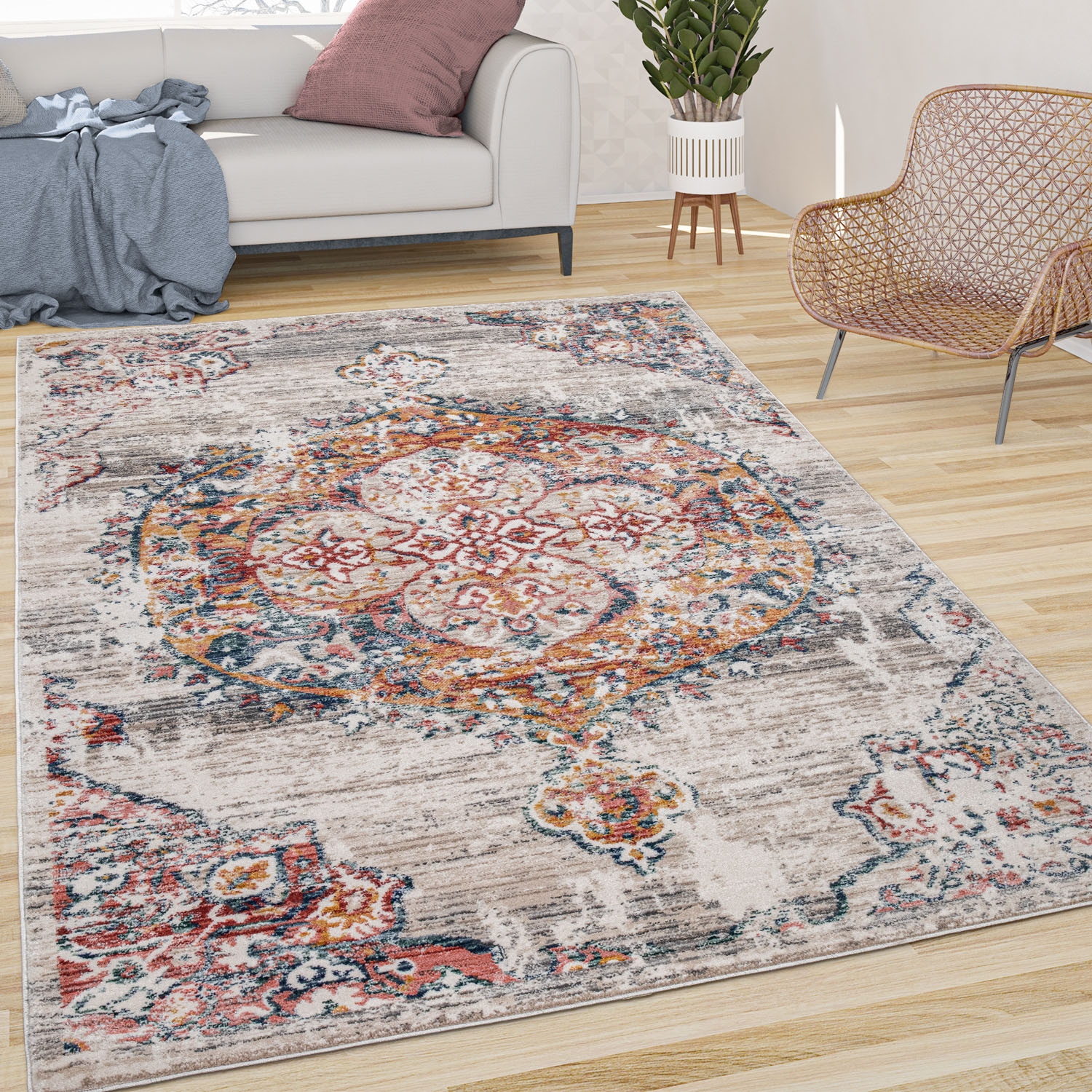 Paco Home Teppich »Herbete 733«, rechteckig, 8 mm Höhe, Kurzflor, Orient-Optik, Vintage Design