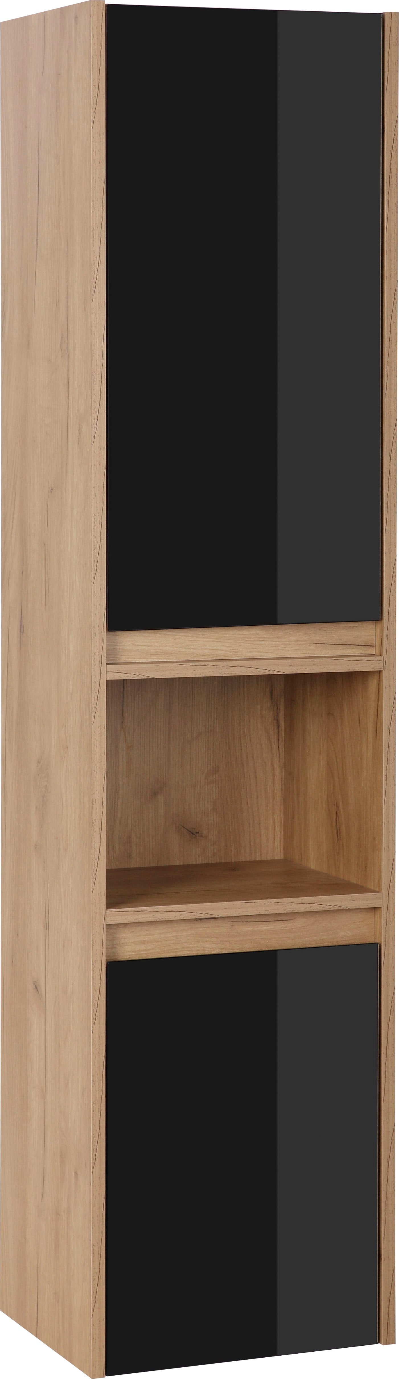 Hochschrank „Lund Badezimmerschrank“, Badschrank Schrank Breite 35 cm mit Glasfronten, schwarz / eiche B/H/T: 35 cm x 145 cm x 30 cm