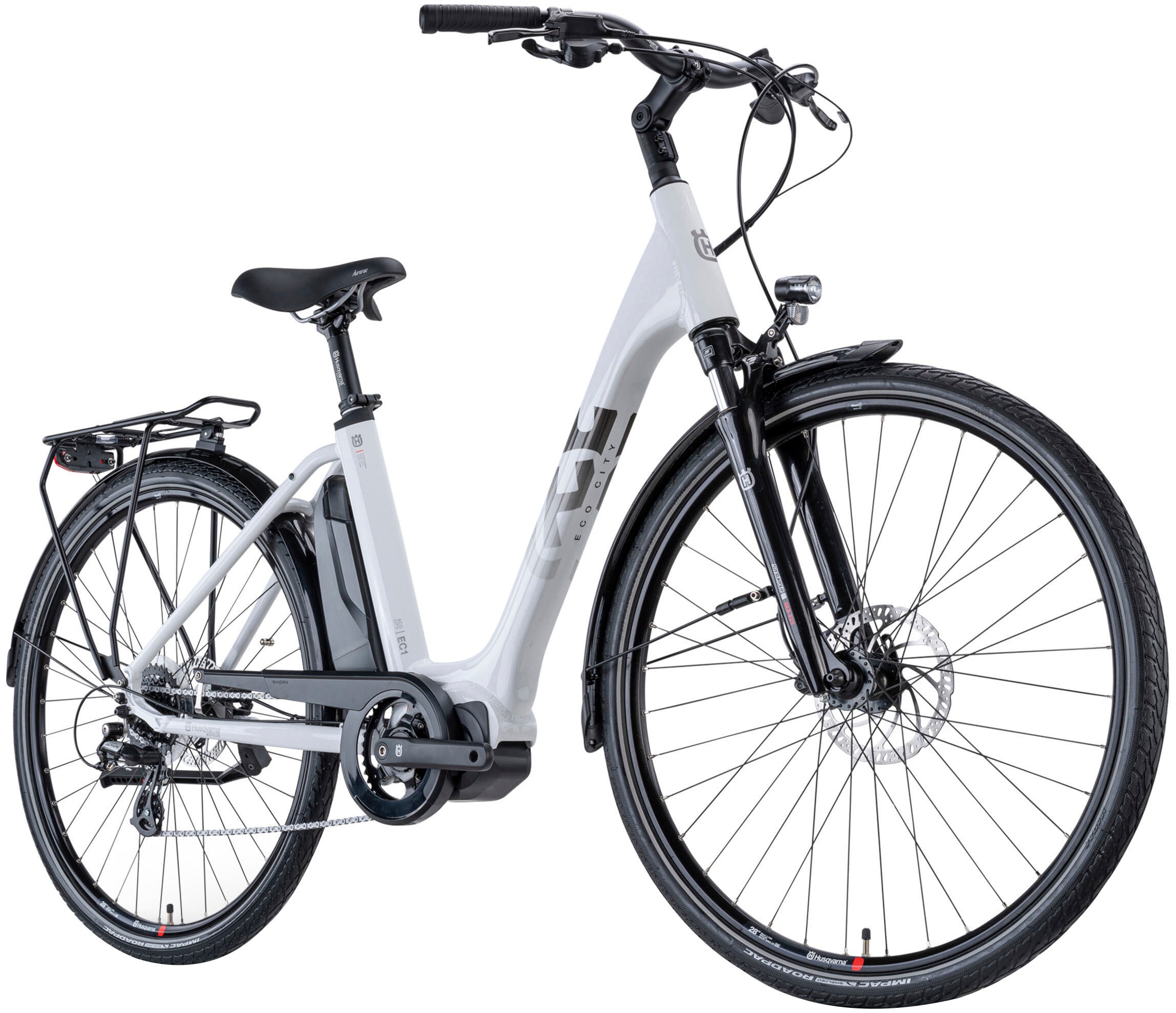 Husqvarna E-BICYCLES E-Bike »E-Citybike Eco City 1«, 8 Gang, Shimano, Nexus, Mittelmotor 250 W, (28 Zoll, Shimano Motor, Rücktritt, Scheibenbremsen, Straßenzulassung), Pedelec, Elektrofahrrad für Herren u. Damen, tiefer Einstieg