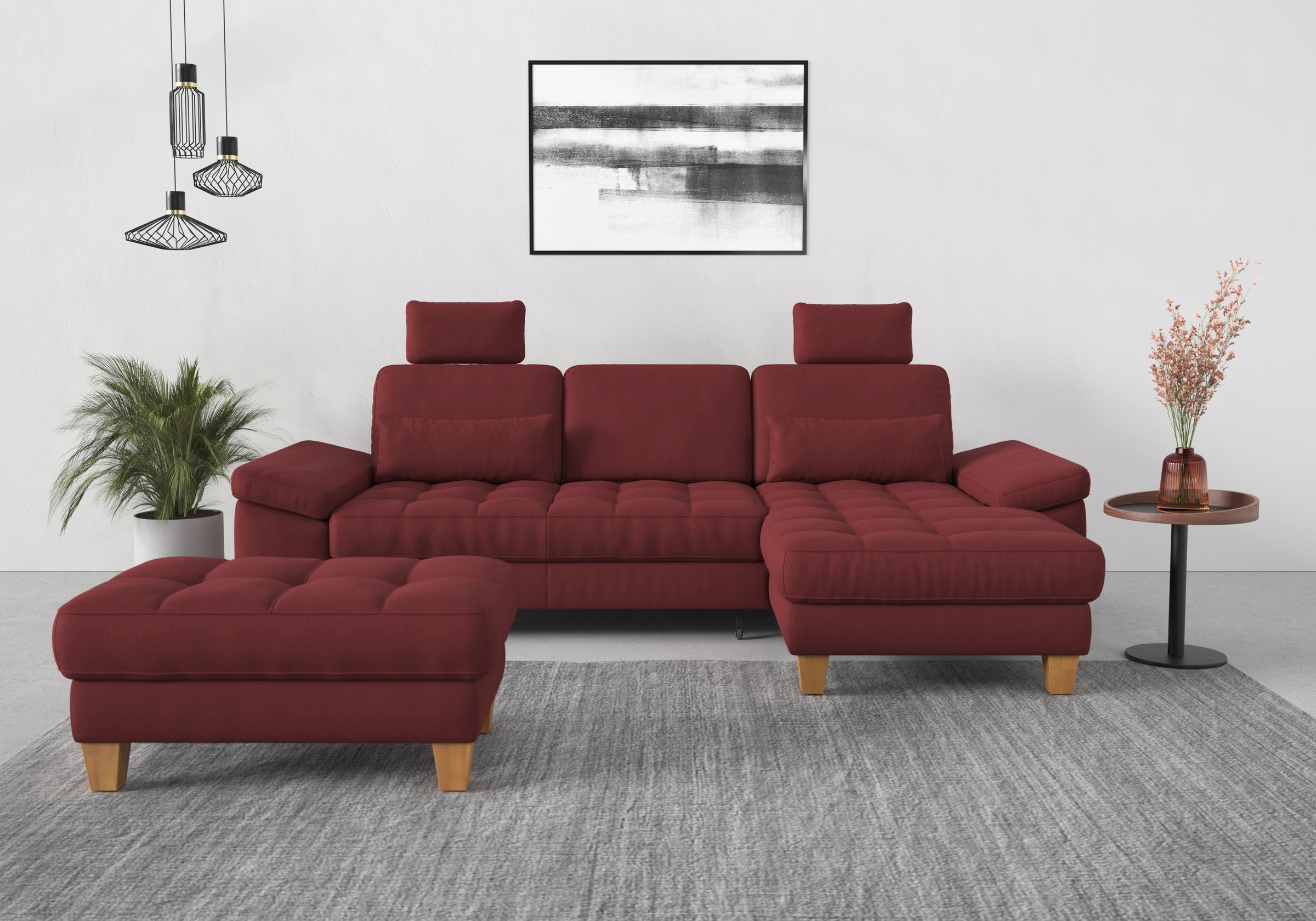sit&more Ecksofa »Westham L-Form«, mit Recamiere, mit oder ohne Bettfunktion, Bettkasten, Füße Eiche