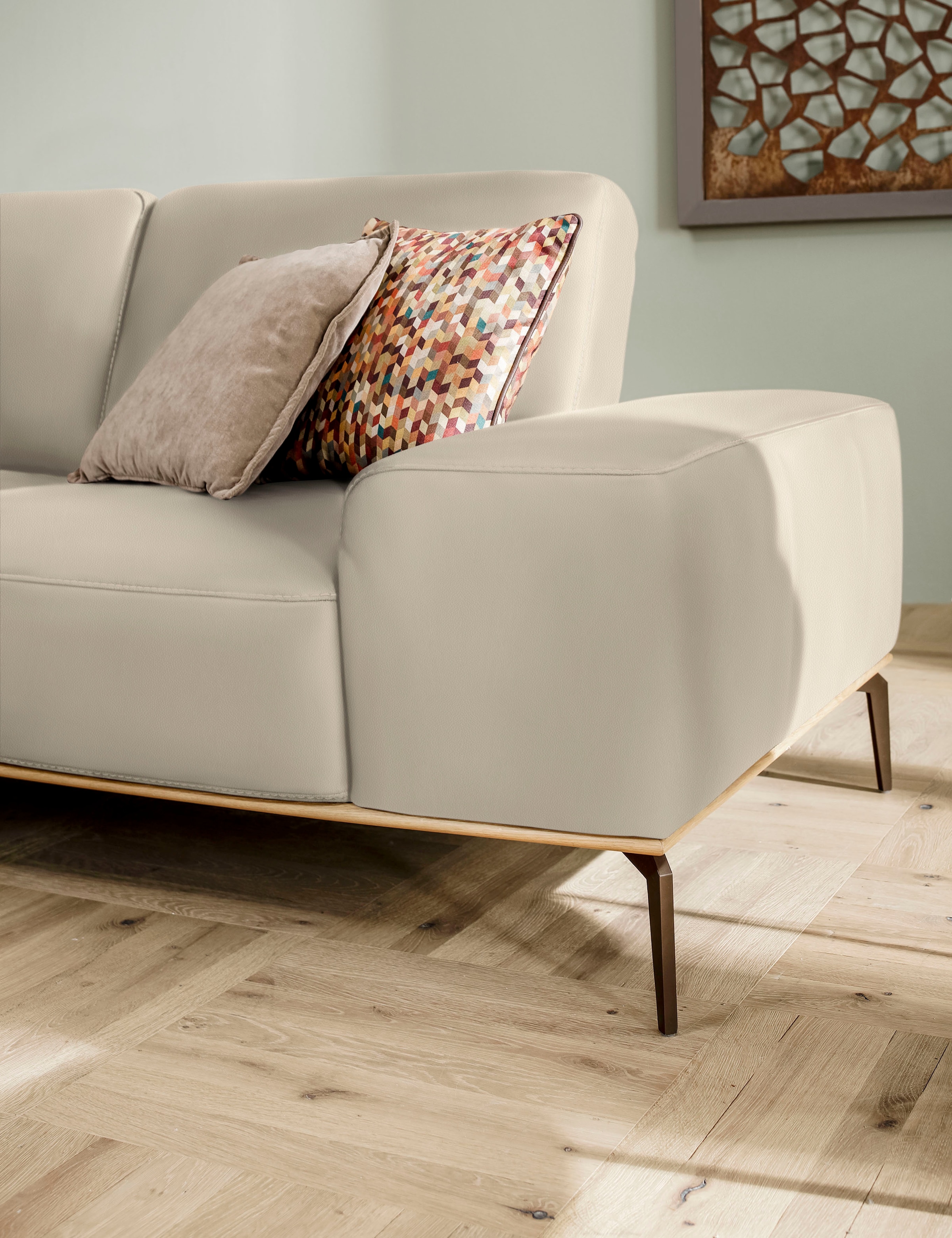 W.SCHILLIG Ecksofa »run, Designsofa mit tollem Sitzkomfort, L-Form«, mit Holzsockel, Füße in Bronze pulverbeschichtet, Breite 299 cm