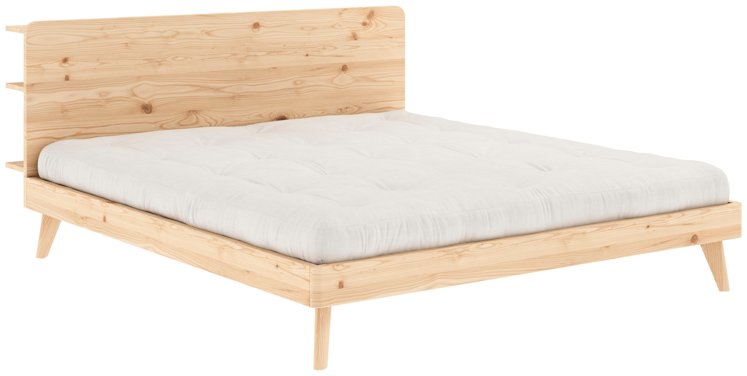 Karup Design Bettgestell »RETREAT BED«, aus Kiefer massiv mit Lattenrost, Kopfteil mit 3 Ablagen