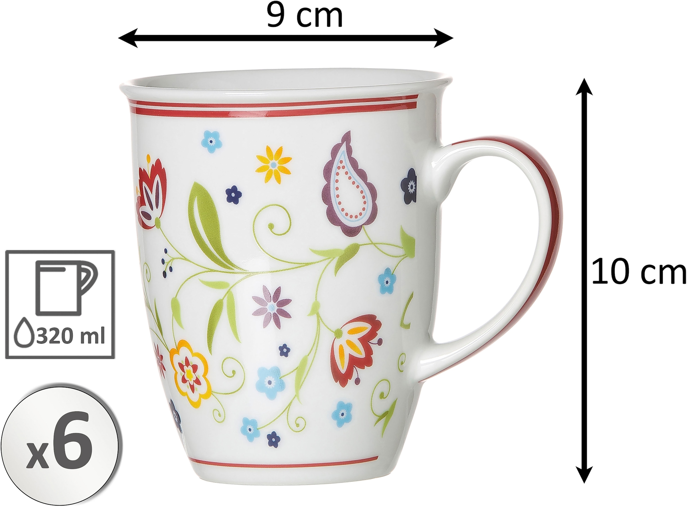 Ritzenhoff & Breker Becher »Doppio Shanti, 6-teilig«, (Set, 6 tlg.), Paisley-Blüten-Dekor