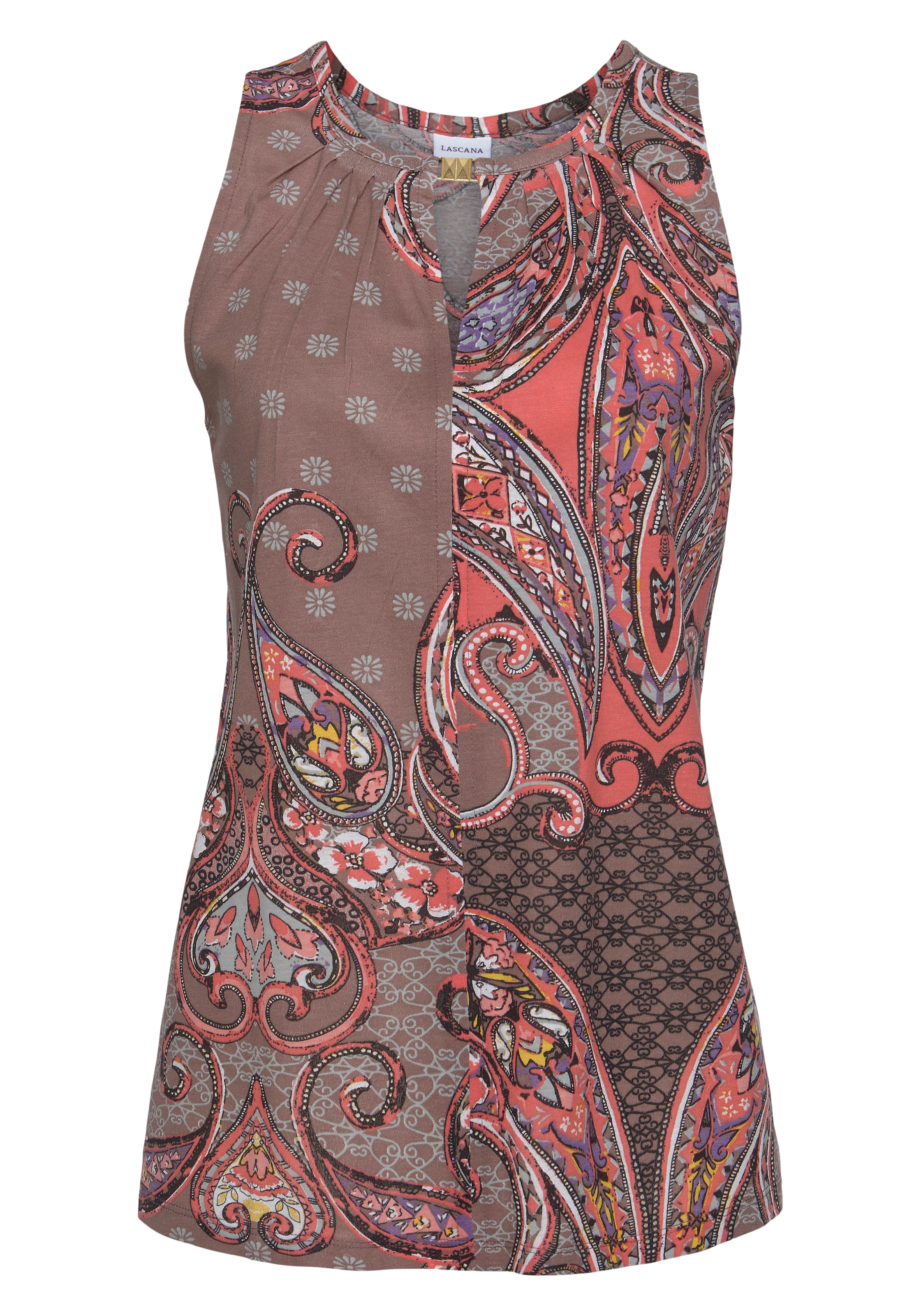LASCANA Tanktop, mit Paisleyprint und Zieraccessoires, elegantes Blusentop