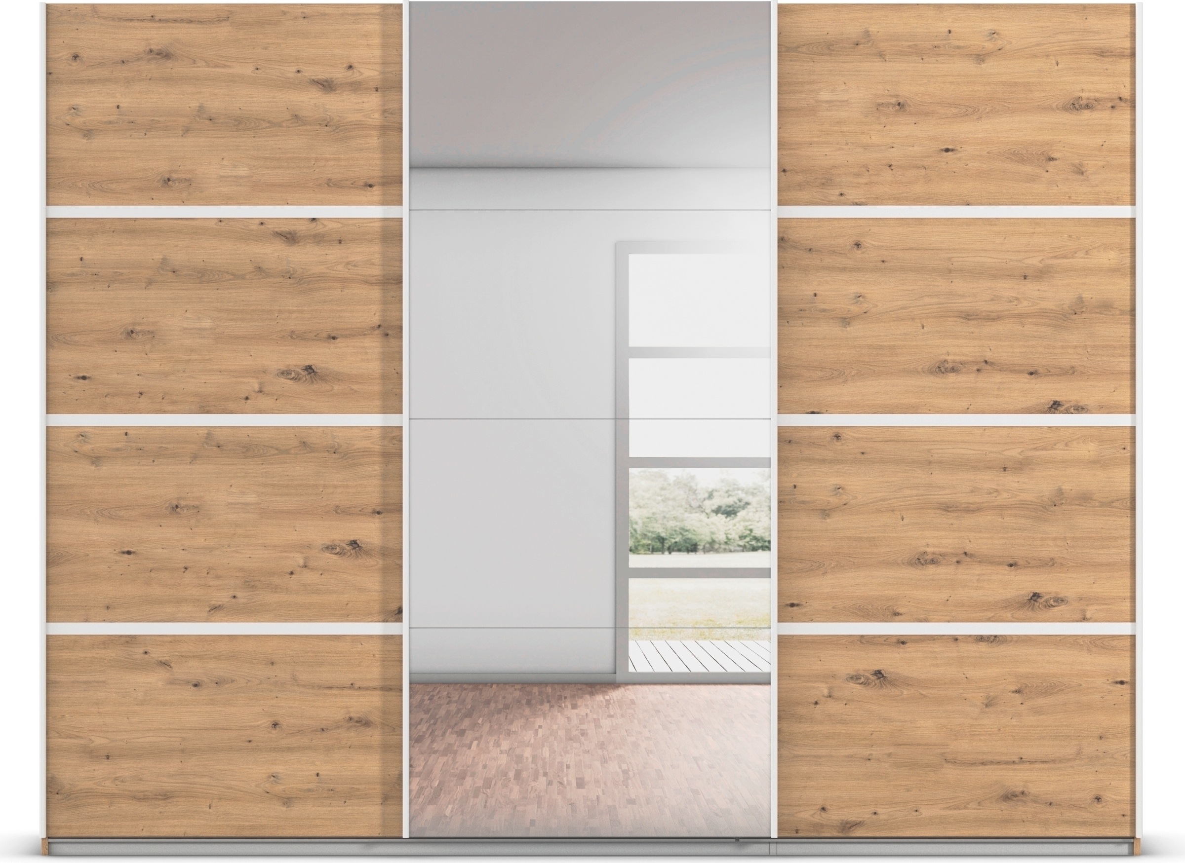 rauch Kleiderschrank »Schwebetürenschrank OTTO´s Choice Garderobe Schrank TOP ANGEBOT Avola«, (in 3 verschiedenen Ausstattungen BASIC/CLASSIC/PREMIUM inkl. Spiegel), mit eleganten Zierleisten in Chrom, Schwarz oder Weiß MADE IN GERMANY