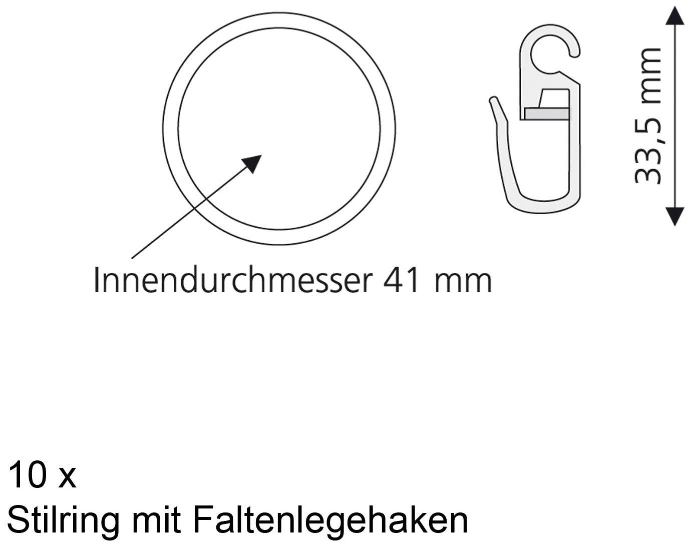 Liedeco Gardinenring, (Packung, 10 St., mit Faltenlegehaken), für Gardinenstangen Ø 28 mm