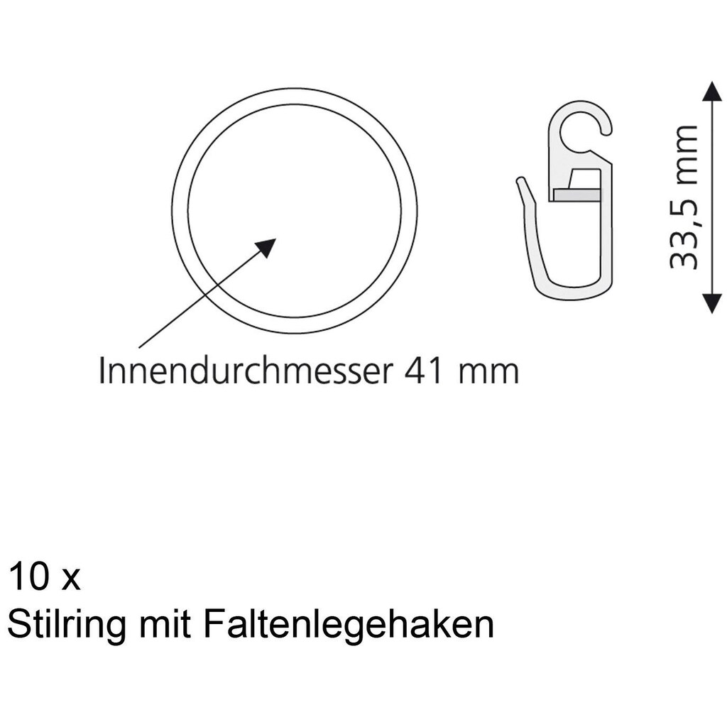 Liedeco Gardinenring, (Packung, 10 St., mit Faltenlegehaken)