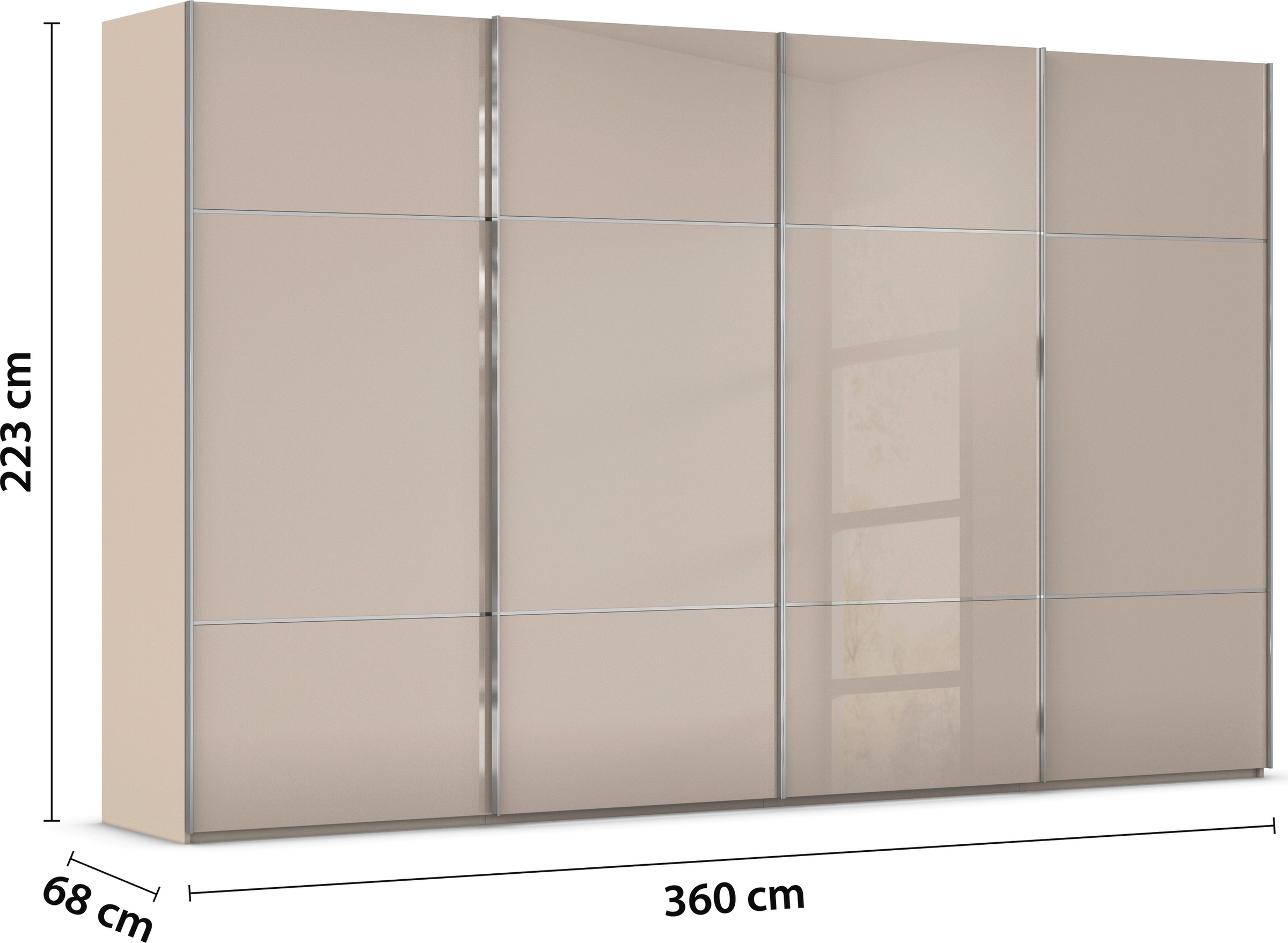 rauch Schwebetürenschrank »Kleiderschrank Schrank Garderobe Schlafzimmerschrank SCALE-TRIO«, edle dreigeteilte Front mit 2 Zierleisten Glasfront MADE IN GERMANY