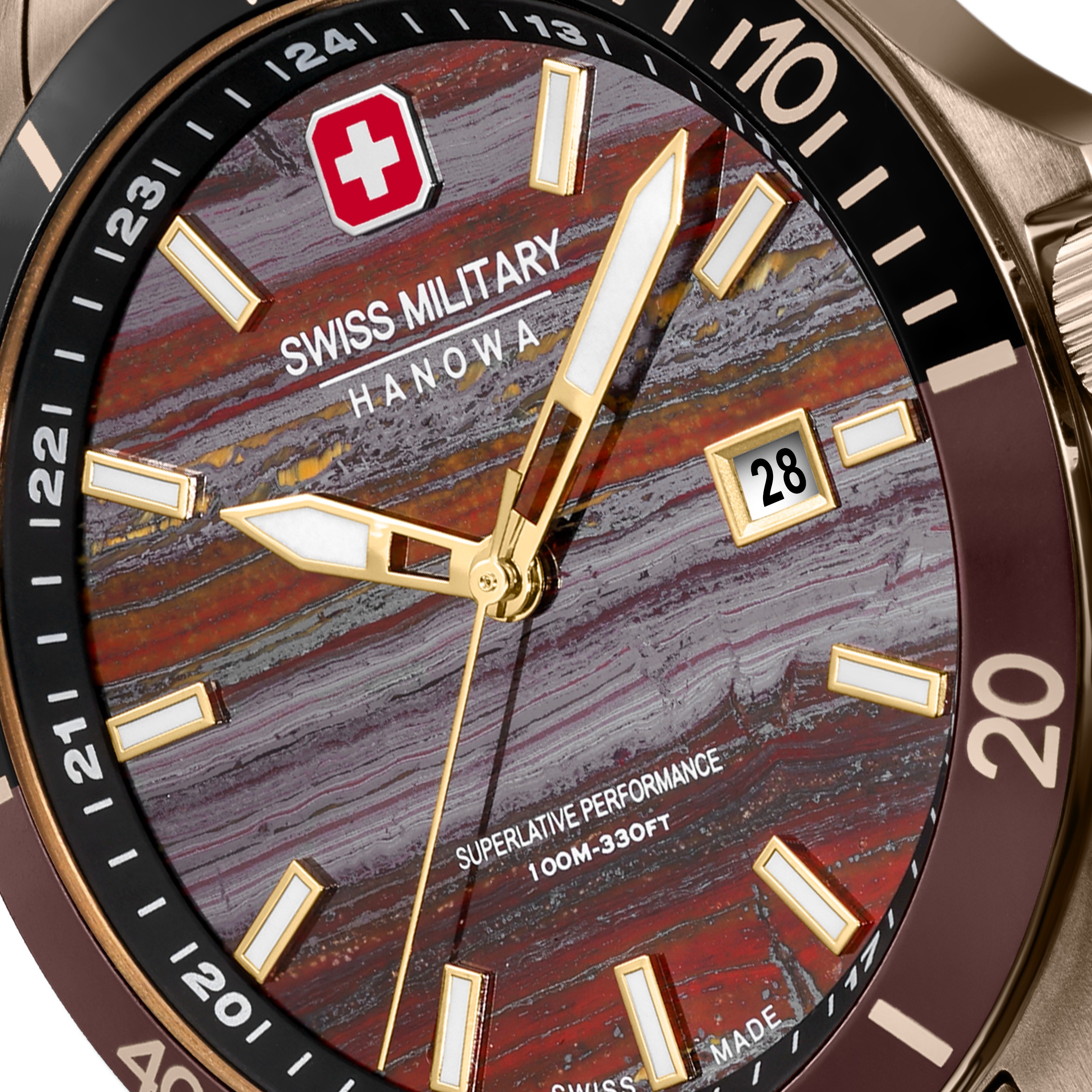 Swiss Military Hanowa Quarzuhr »Flagship Tiger Iron« Armbanduhr, Herrenuhr, Swiss Made, Edelstahlarmband, analog, Tag