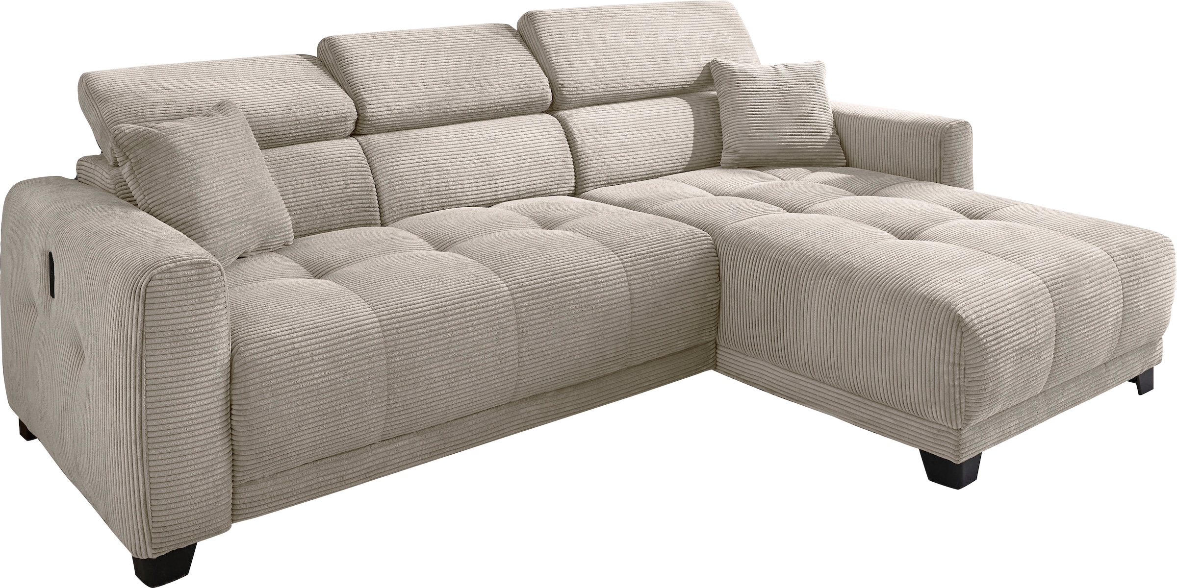 Jockenhöfer Gruppe Ecksofa »Cremona L-Form, B: 263 cm, mit 30 cm elektr. Sitztiefenverstellung« 140kg Belastbarkeit je Sitz, Kopfteilverstellung & USB-Anschluss