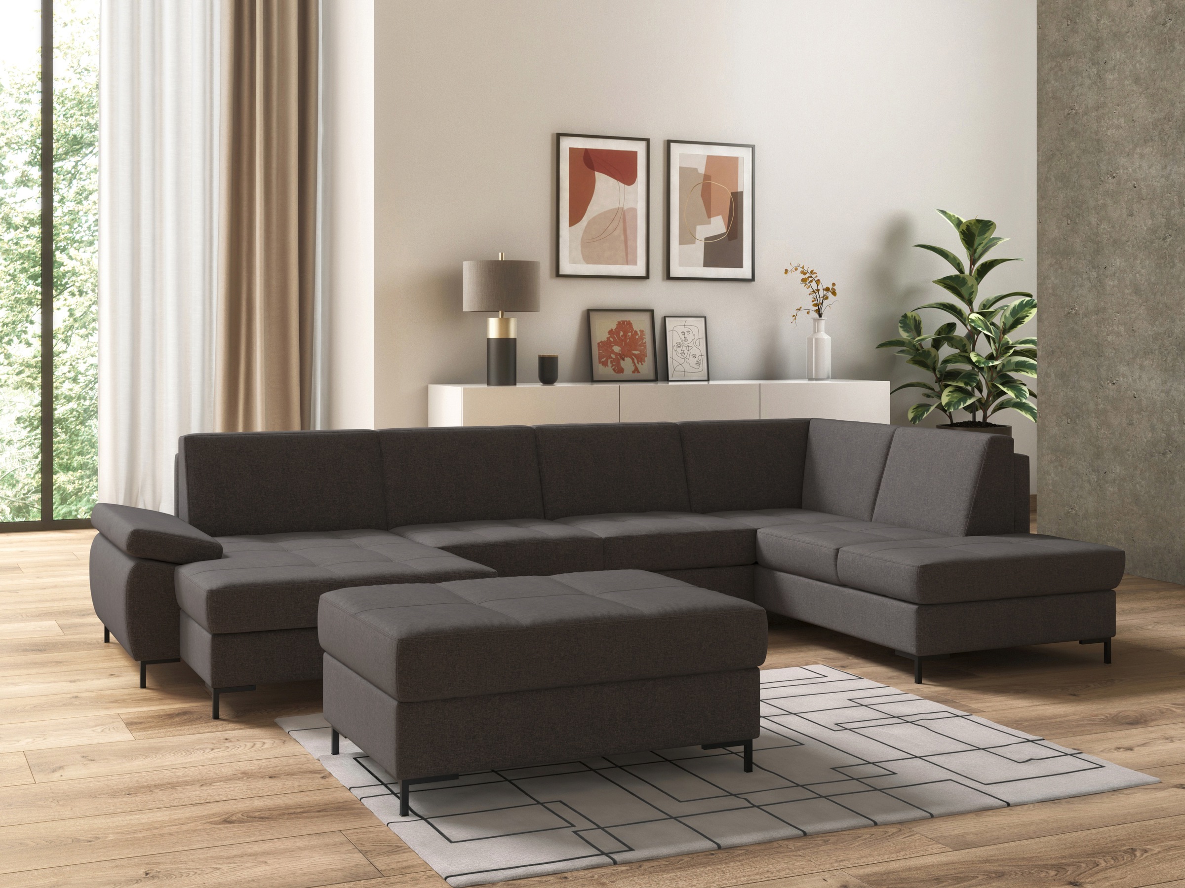 DOMO collection Wohnlandschaft »Capelo U-Form«, mit Armteilverstellung, wahlweise mit Bettfunktion, Federkern