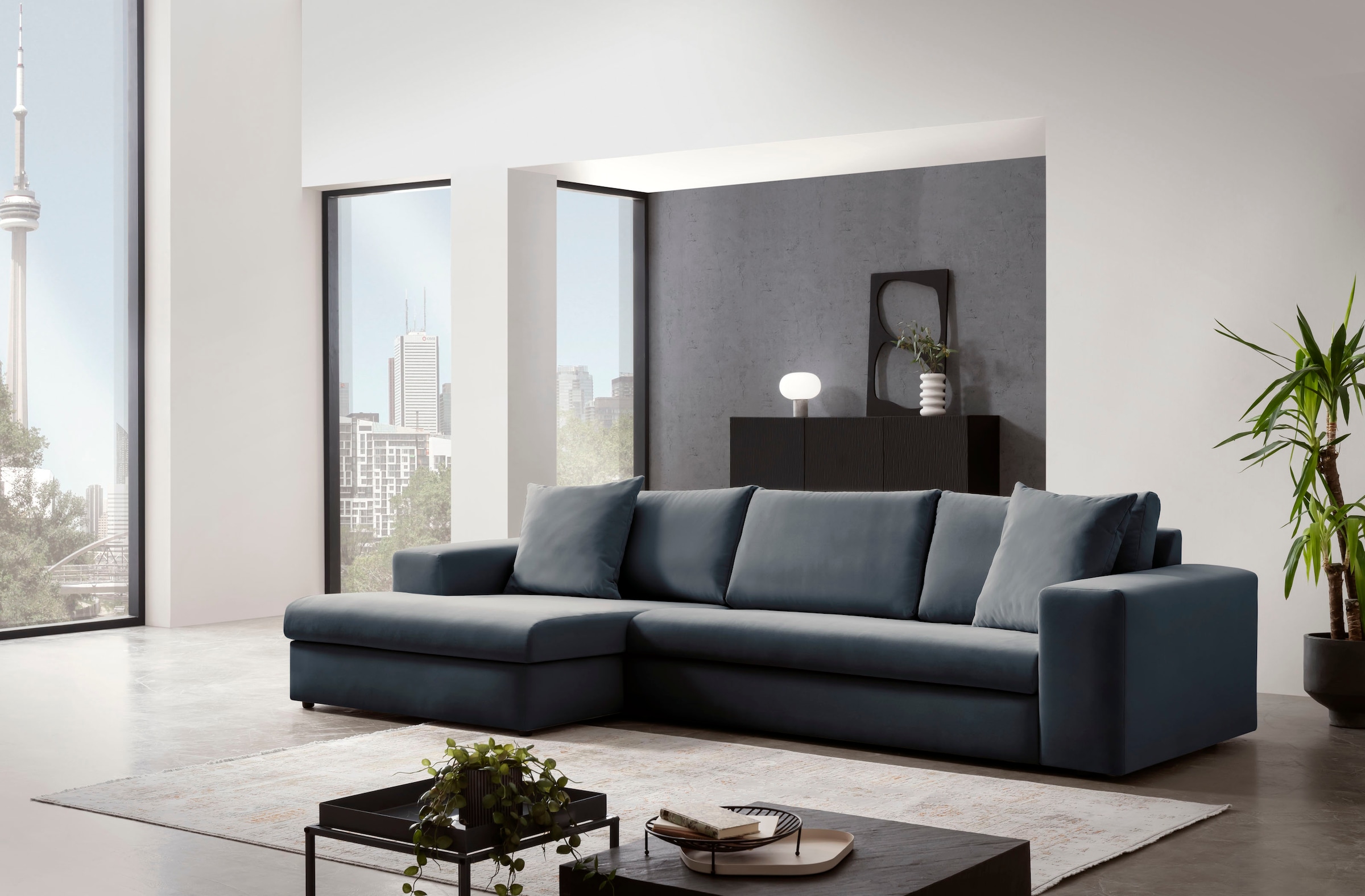 Home affaire Ecksofa »SLEETLAND XXL in Samtvelours oder Vintage-Leder-Optik günstig online kaufen