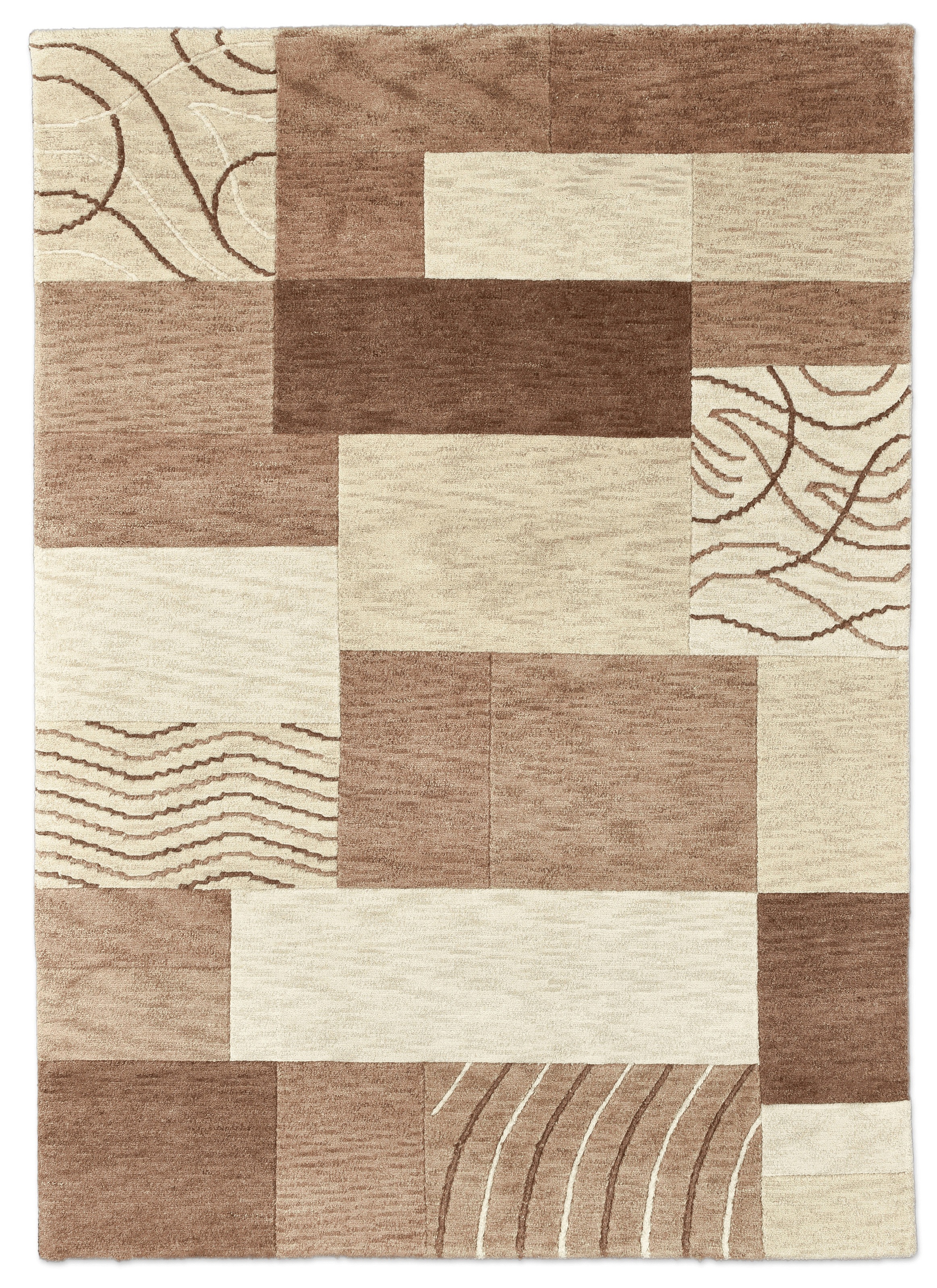 THEKO Wollteppich »Royal Domas 4028« rechteckig 14 mm Höhe Kurzflor, reine Wolle, handgetuftet, modernes Patchwork Design