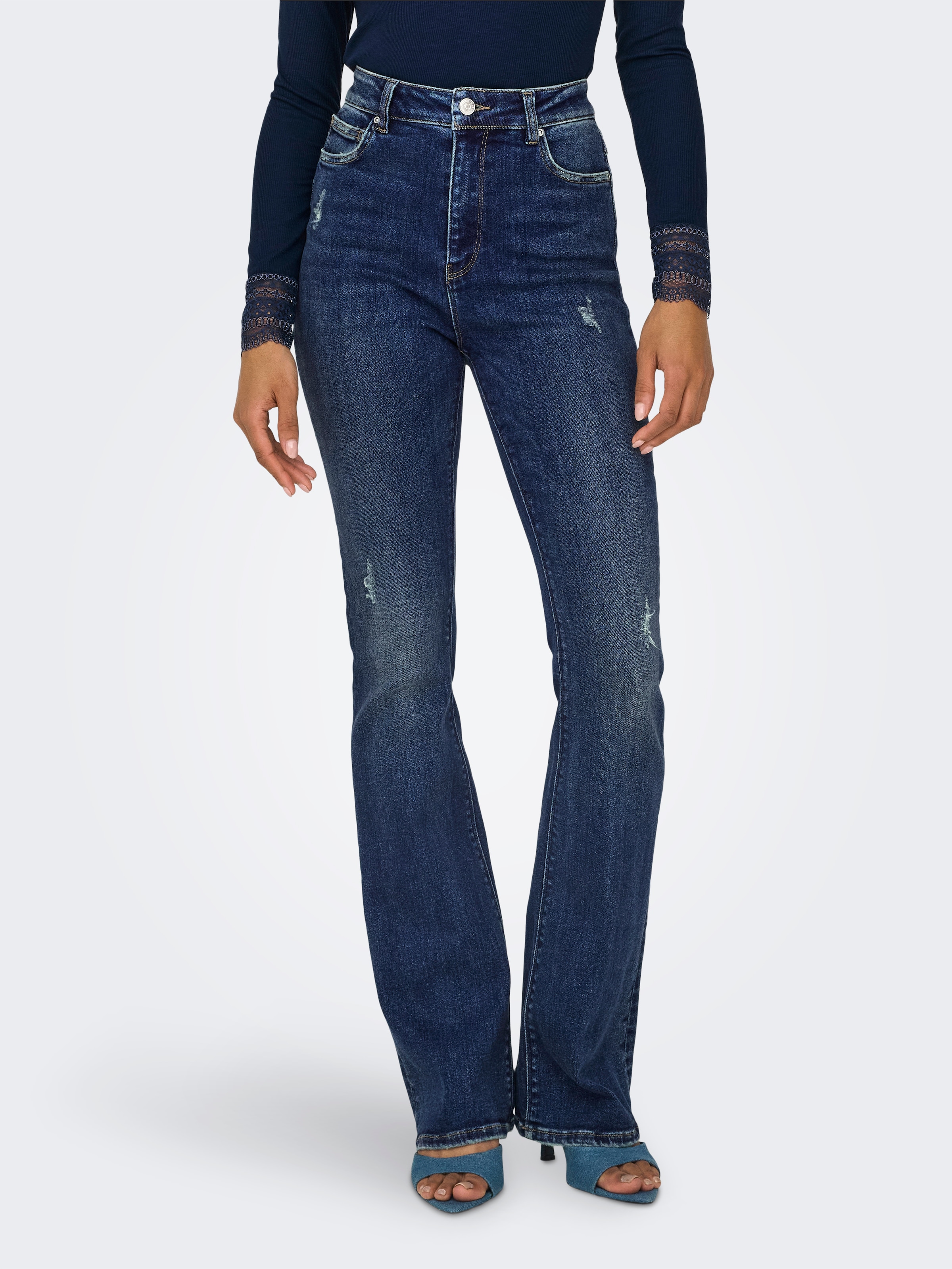 ONLY Bootcut-Jeans »ONLMILA HW FLARED DNM BJ374«, mit Destroyed Effekt