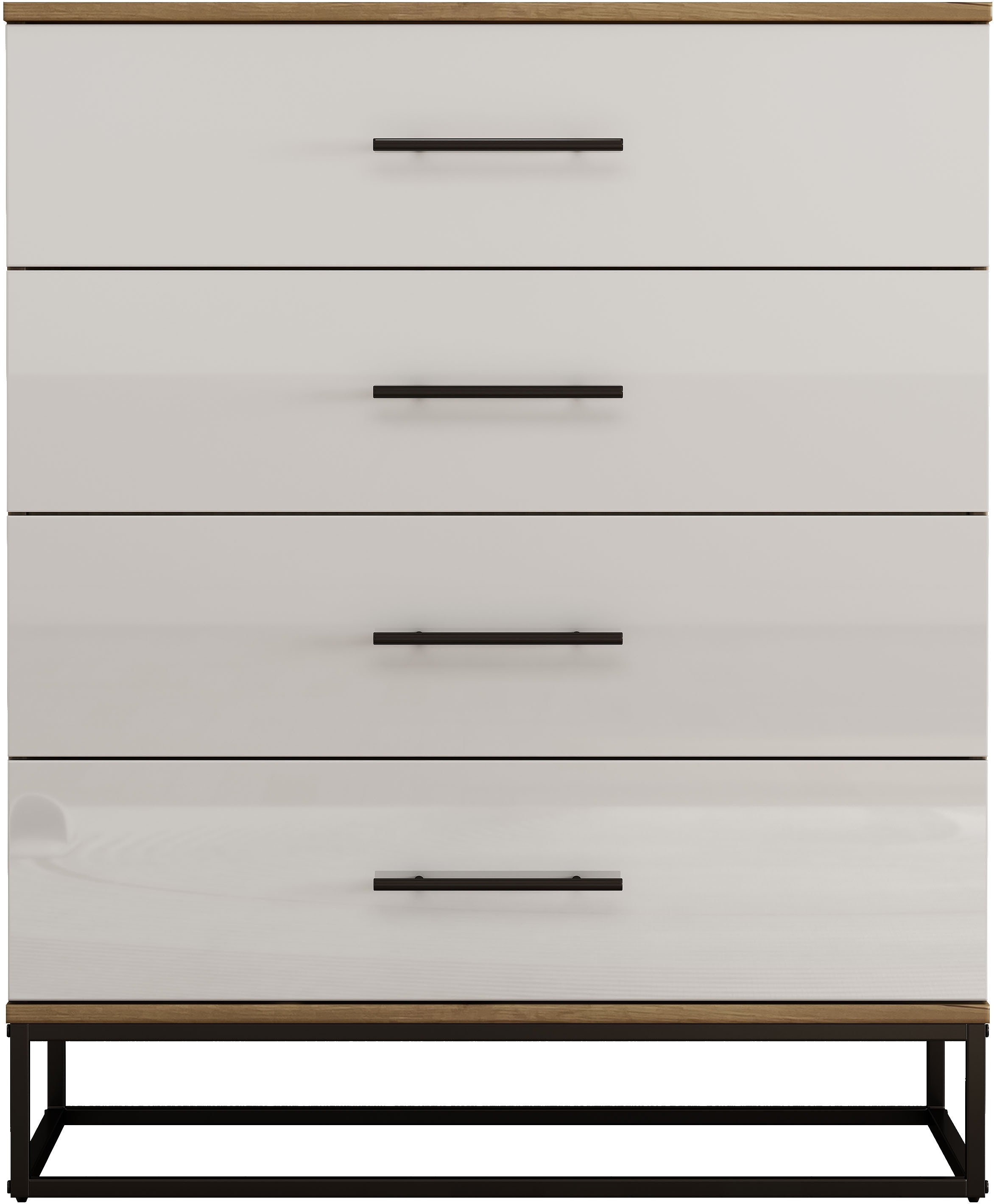 OTTO home Schubkastenkommode »Lucca Sideboard mit schwarzen Griffen 4 Schubladen Kufengestell« Hochwertige Hochglanzfronten in weiß, 