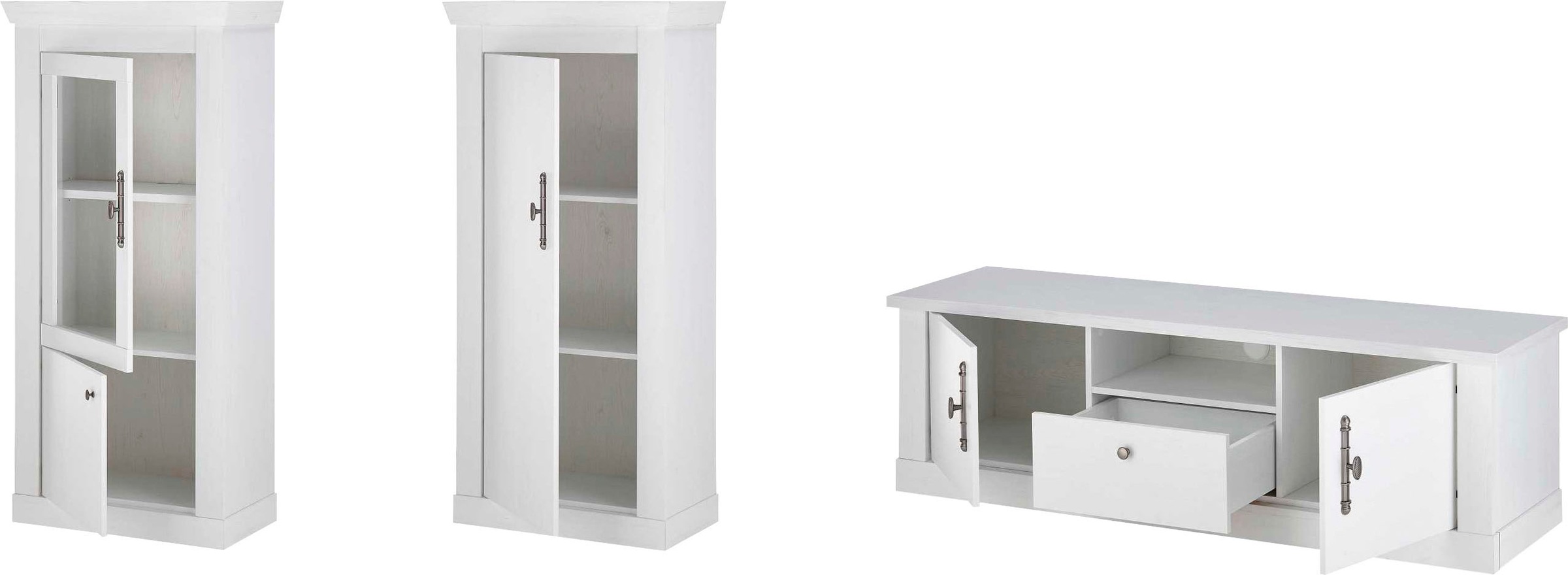 Home affaire Wohnwand »RAVENNA«, (3 St.), im romantischen Landhausstil, Griffe aus Metall, Softclose-Funktion