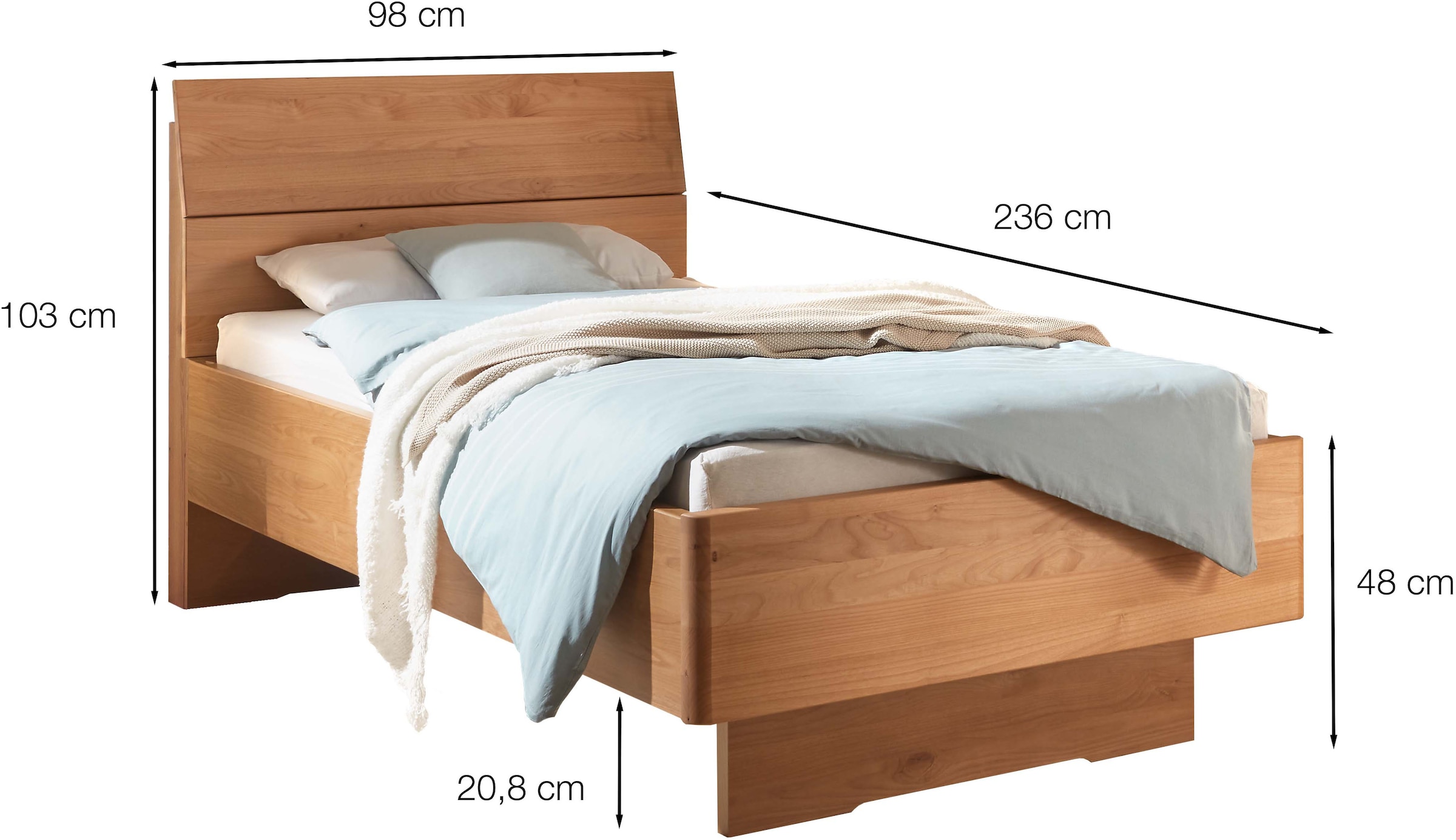 WIEMANN Holzbett »Cardiff, Bettgestell, Bettrahmen, teilmassiv Erle«, (Belastbarkeit 110/220 Kg, 4-fache höhenverstellbar, MADE IN GERMANY), Kopf- und Fußteil aus Massivholz in Erle, verschiedene Größen