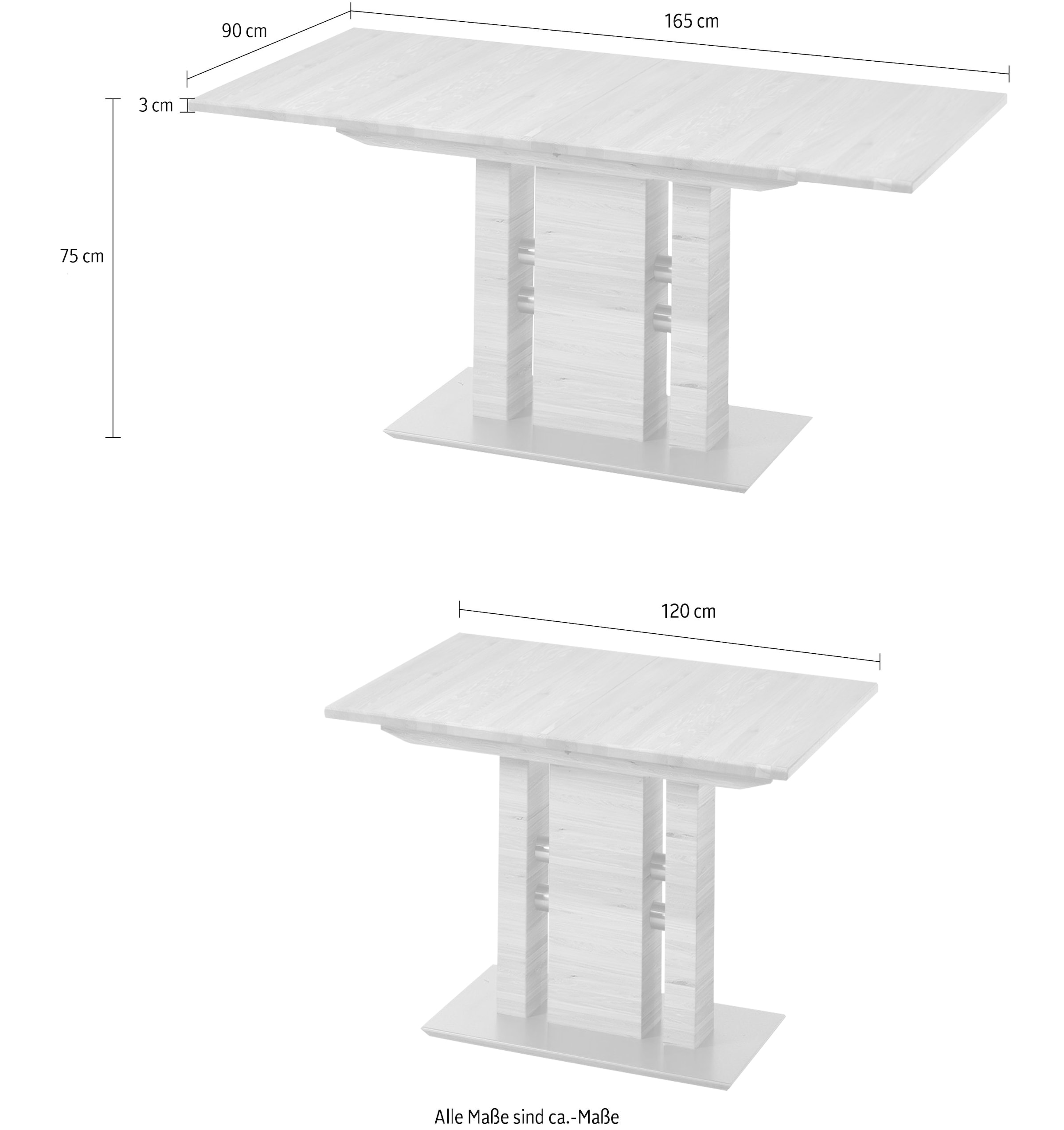 K+W Komfort & Wohnen Esstisch »5030«, Funktionstisch mit Synchronauszug, Massivholz,2 Breiten wählbar