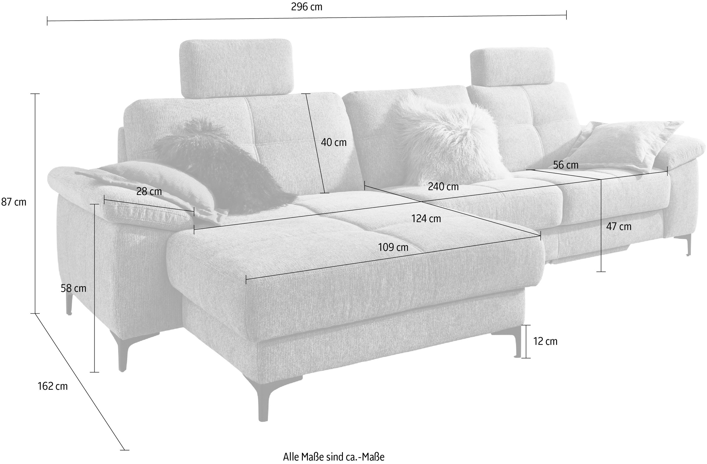 3C Carina Ecksofa »Burnaby bequem und modern, L-Form«, 2 Kopfstützen, optional mit Schlaf- und motorischer Relaxfunktion