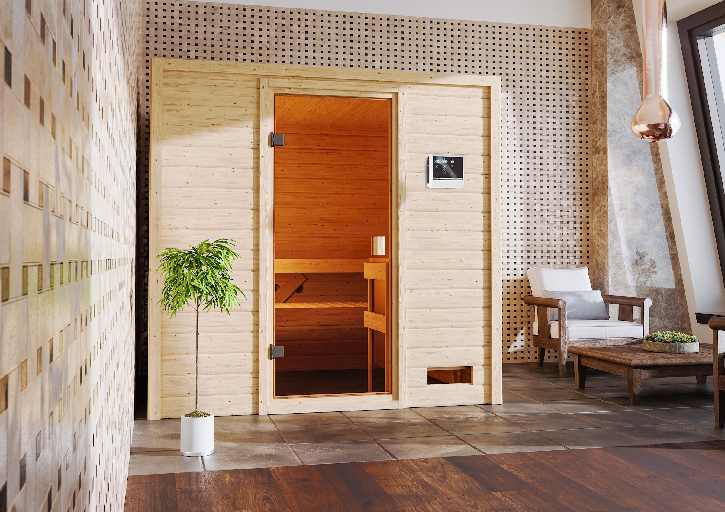welltime Sauna »Ricky«, mit bronzierter Ganzglastür, für bis zu 3 Personen