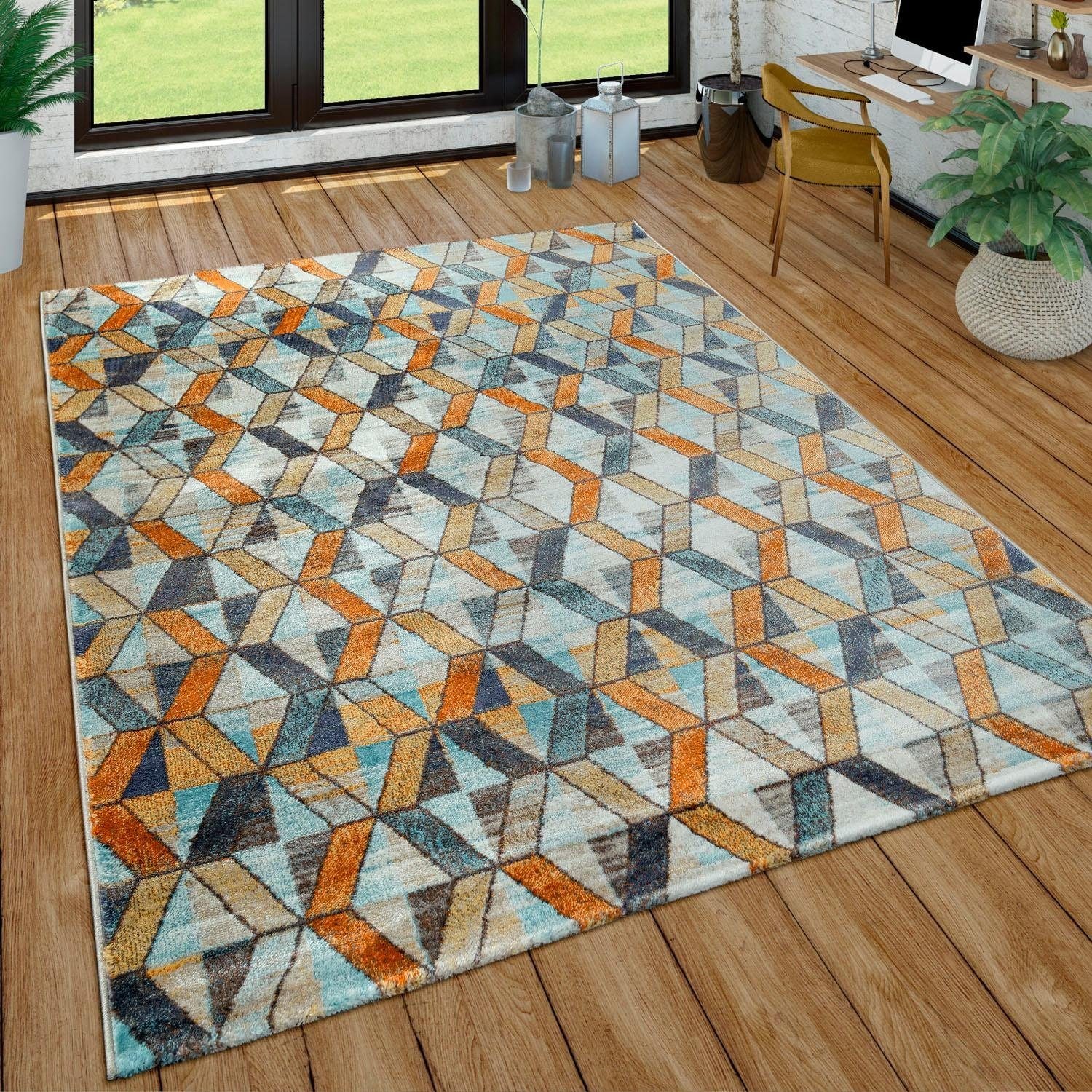 Paco Home Teppich »Jazz 701«, rechteckig, 14 mm Höhe, Kurzflor, modernes geometrisches Design und Used-Look