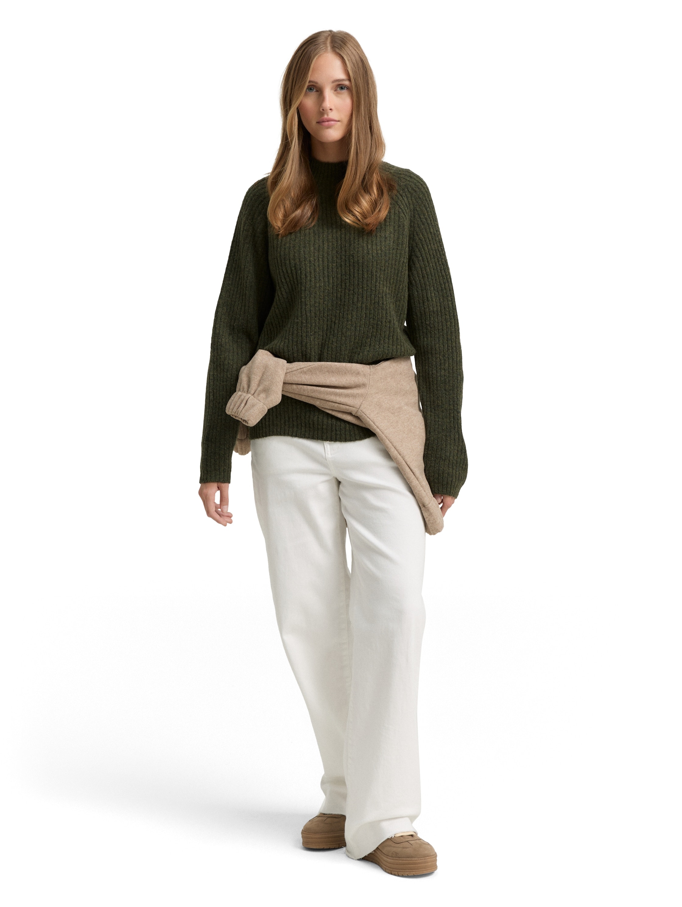 TOM TAILOR Denim V-Ausschnitt-Pullover mit Stehkragen