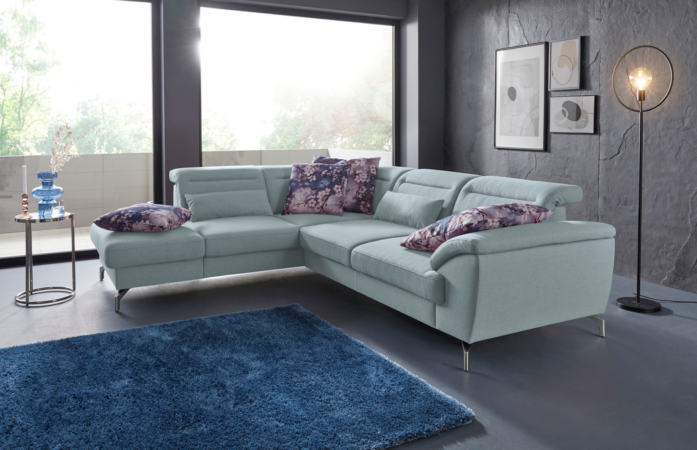 sit&more Ecksofa »Percy L-Form«, 12 cm Fußhöhe, Sitztiefenverstellung, wahlweise in 2 Fußfarben