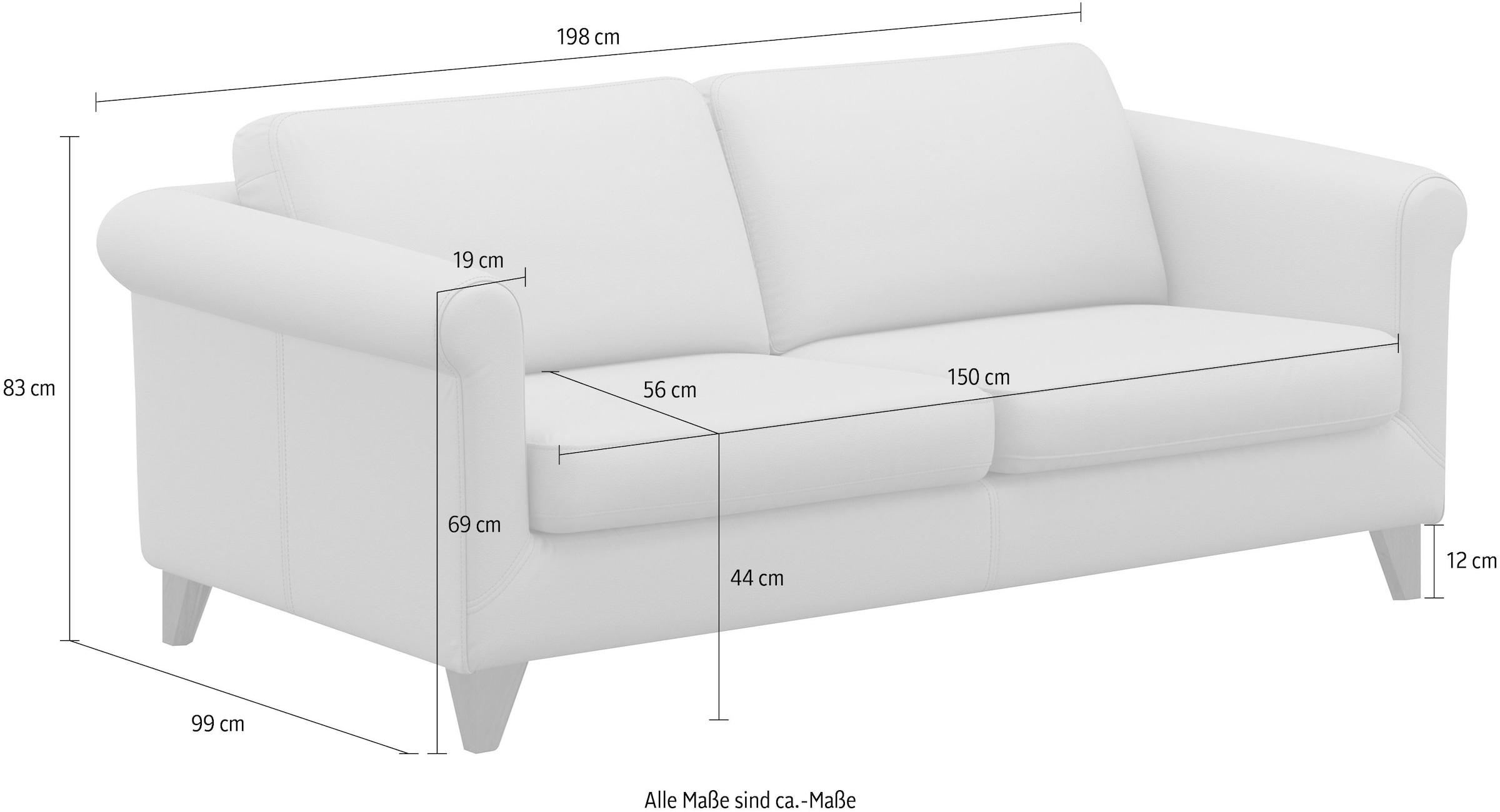 machalke® 2,5-Sitzer »amadeo«, Ledersofa mit geschwungenen Armlehnen,  Breite 180 cm auf Rechnung kaufen