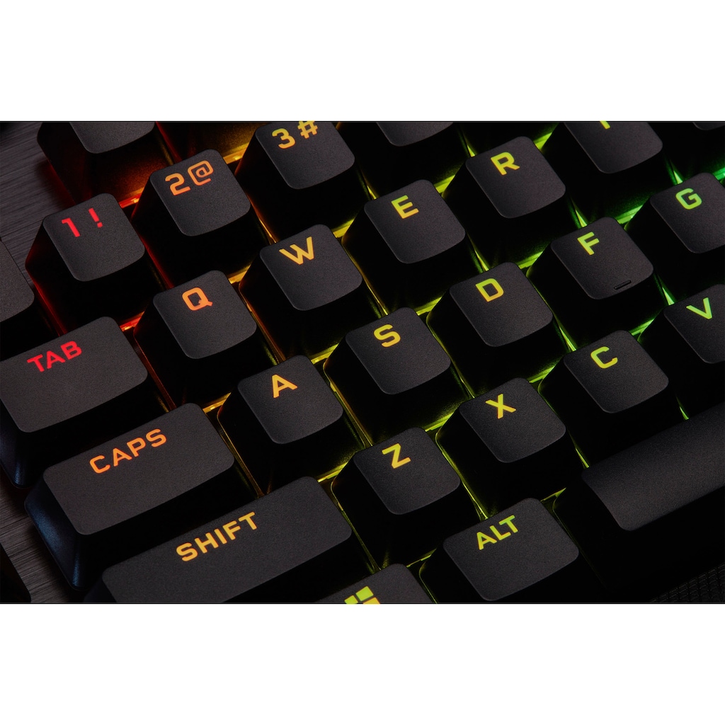 Corsair Gaming-Tastatur »K100 CORSAIR OPX«, (Handgelenkauflage-USB-Anschluss-Lautstärkeregler-Makro-Tasten-ausklappbare Füße-Ziffernblock)