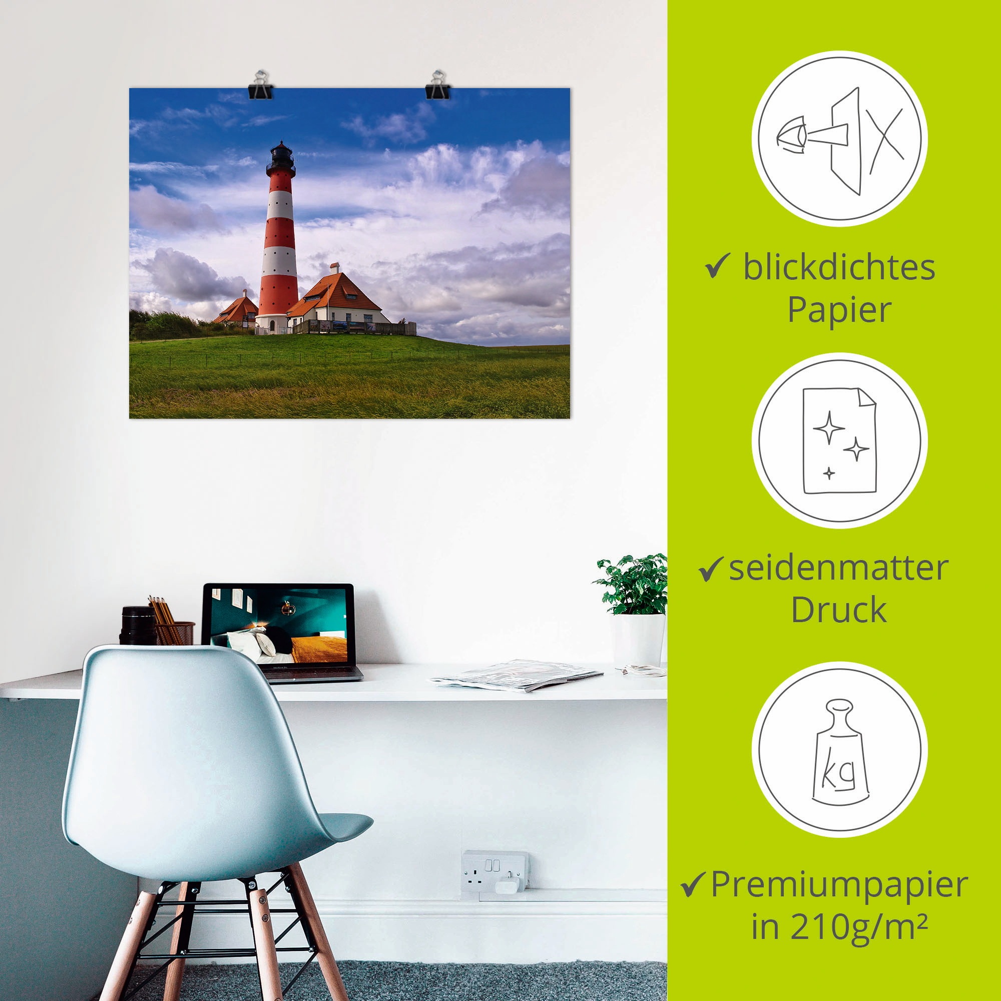 Artland Wandbild »Leuchtturm Westerheversand«, Gebäude, (1 St.), als Leinwandbild, Poster in verschied. Größen