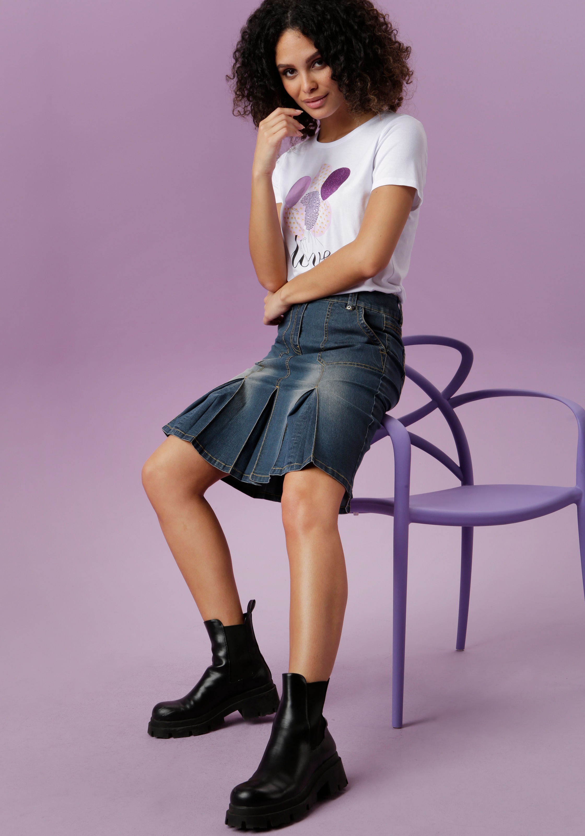 Aniston CASUAL eingelegten Jeansrock, im bestellen Online-Shop mit Falten