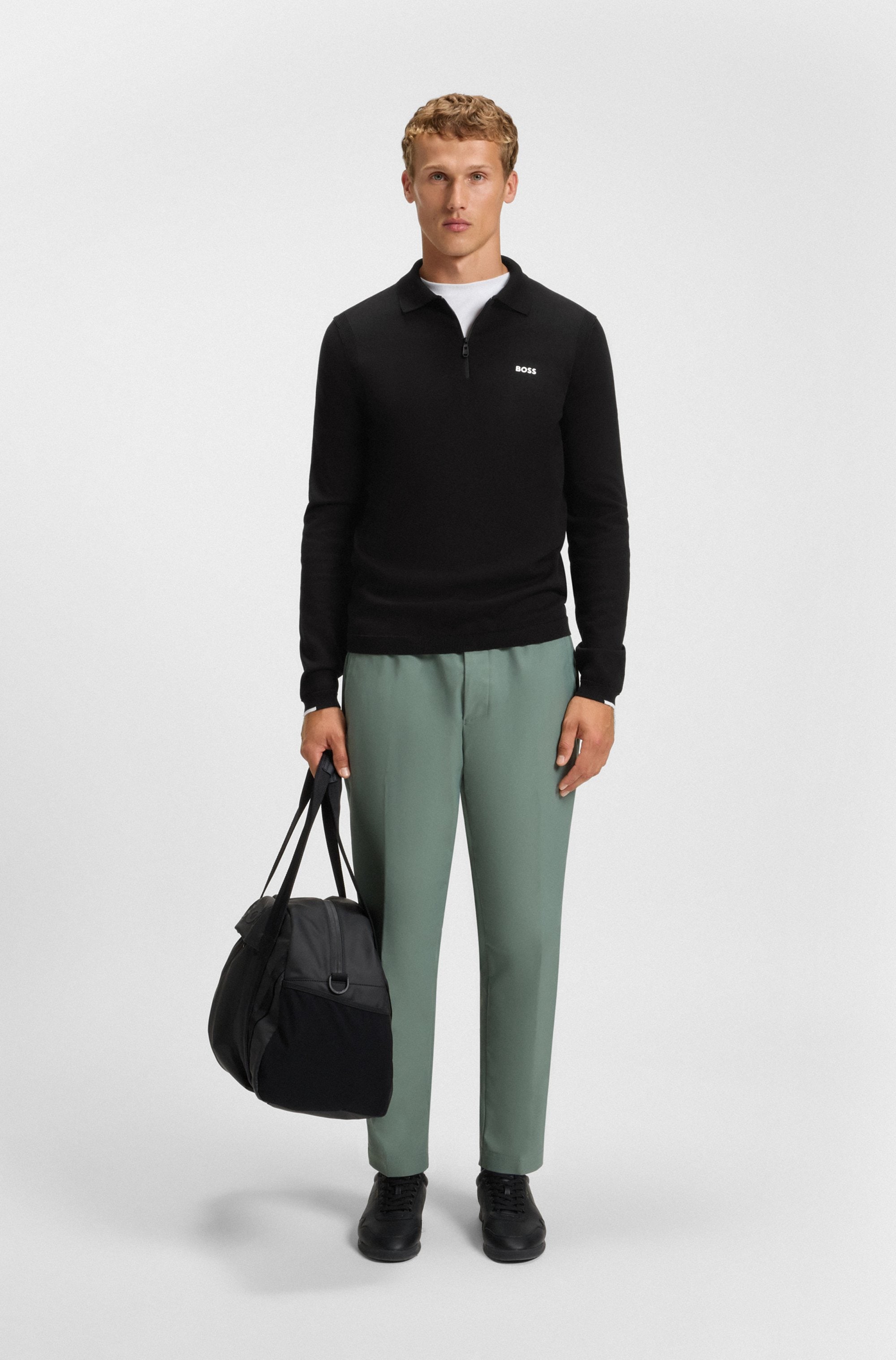 BOSS GREEN Strickpullover »KN Ever-X PL«, mit Reißverschluss, regular fit, toniges Logo