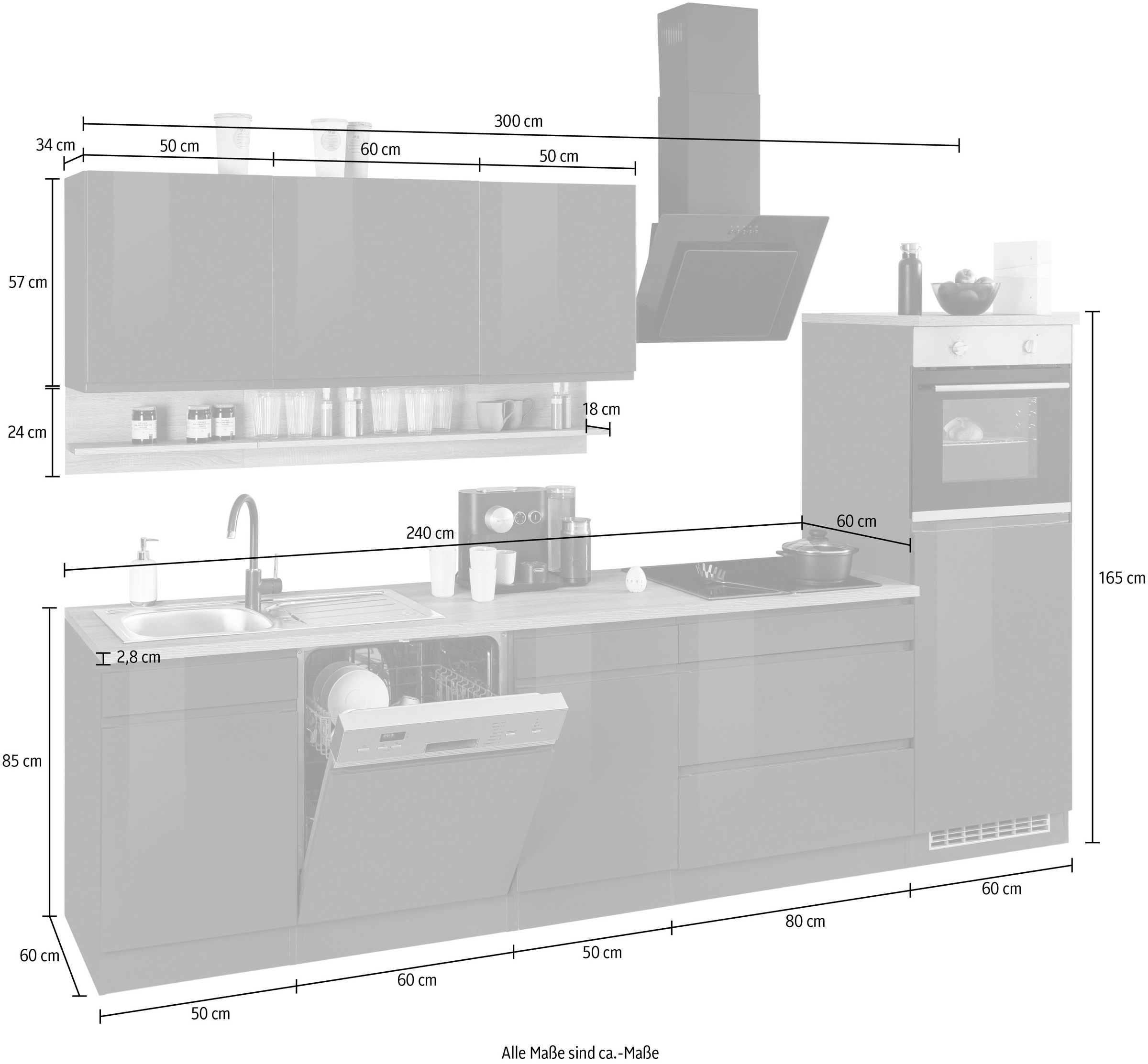 HELD MÖBEL Küche »Virginia«, Breite 300 cm, ohne E-Geräte online kaufen | Kochfeldumbauschränke