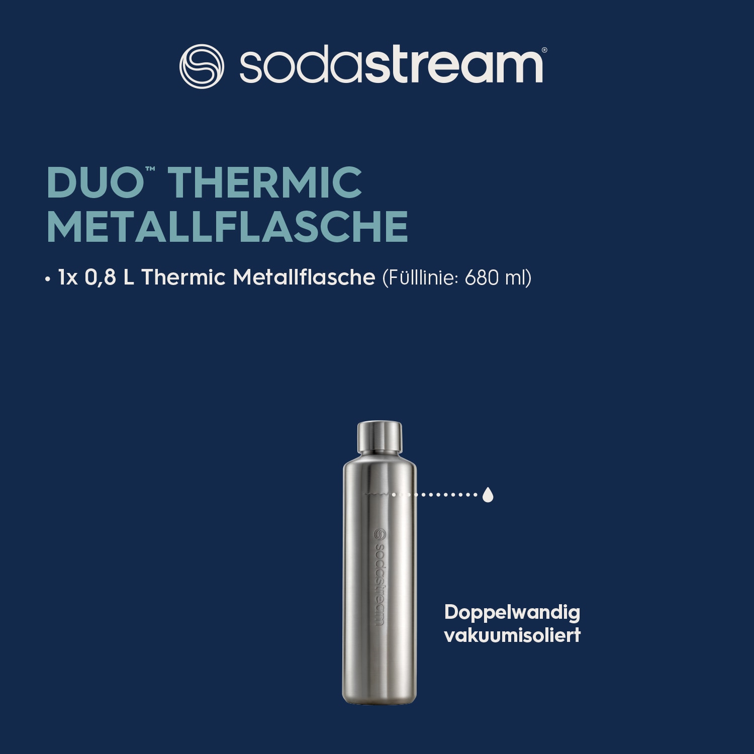 SodaStream Wassersprudler Flasche »Metallflasche DUO Thermic, 0,8 l«, (1 tlg.), Kapazität von 680 ml bis zur Fülllinie