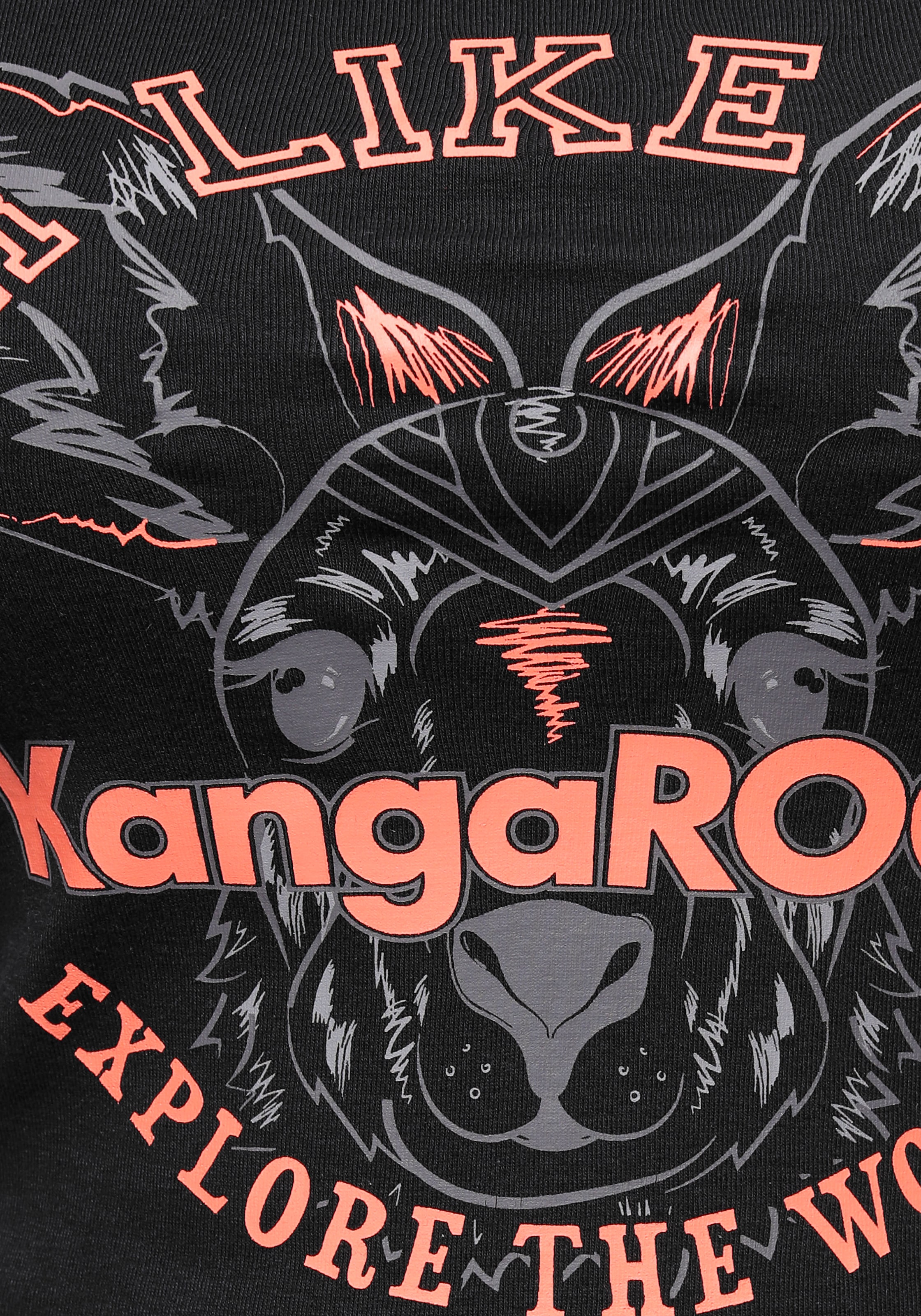 KangaROOS Langarmshirt Langarm,  unifarben mit Farbeinsatz und Logodruck