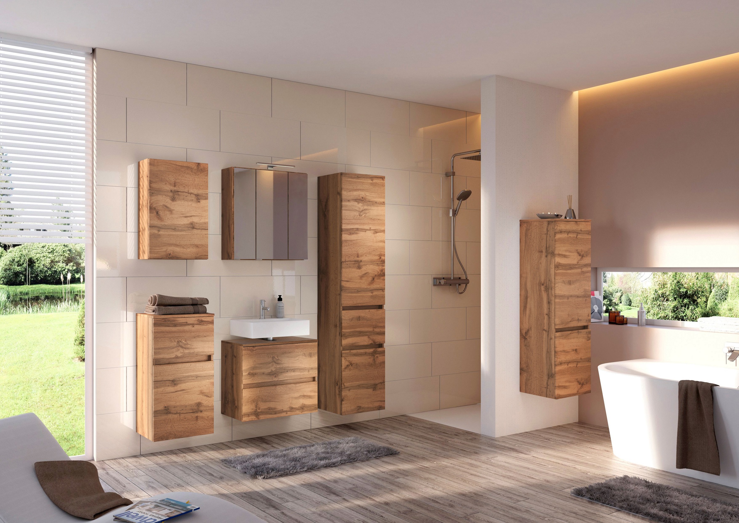 welltime Spiegelschrank »Baabe«, Breite 60 cm, mit 3D-Effekt, dank 3 Spiegeltüren