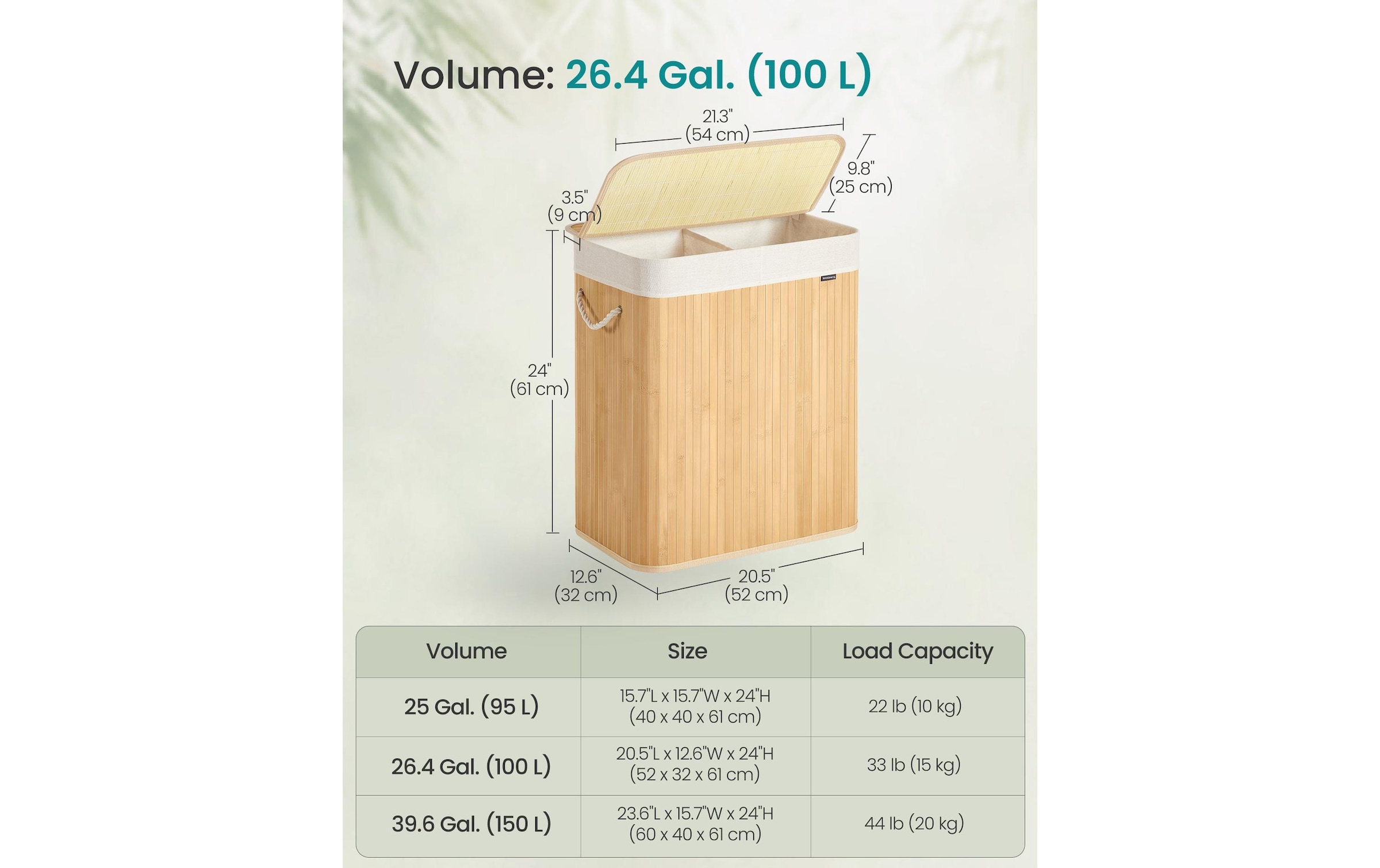 SONGMICS Wäschekorb »100 l, Bambus«