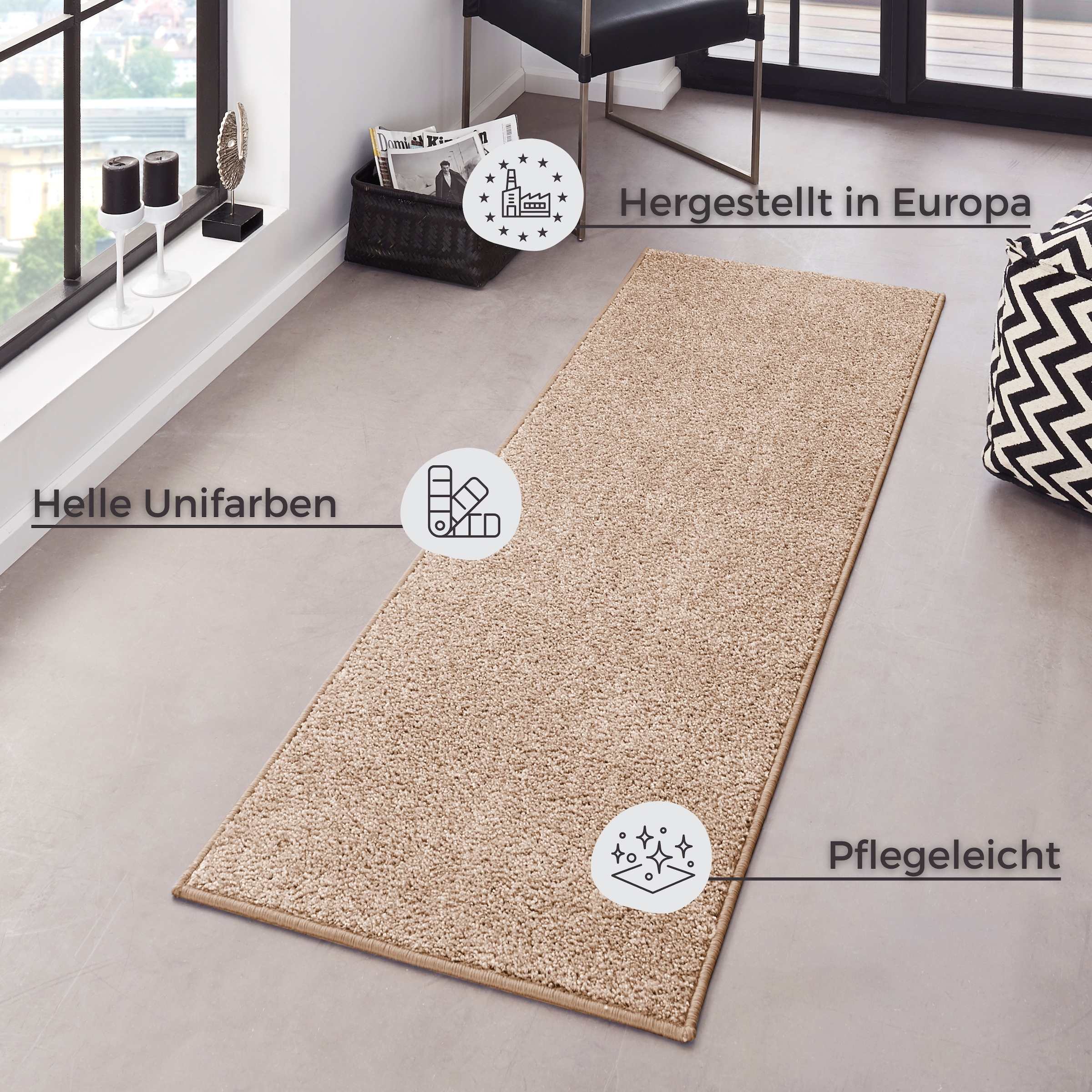 HANSE Home Teppich »Pure 100 Kurzflor«, rechteckig, 13 mm Höhe, Kurzflor, Unifarben, Läufer, Modern, Wohnzimmer, Kinderzimmer, Flur