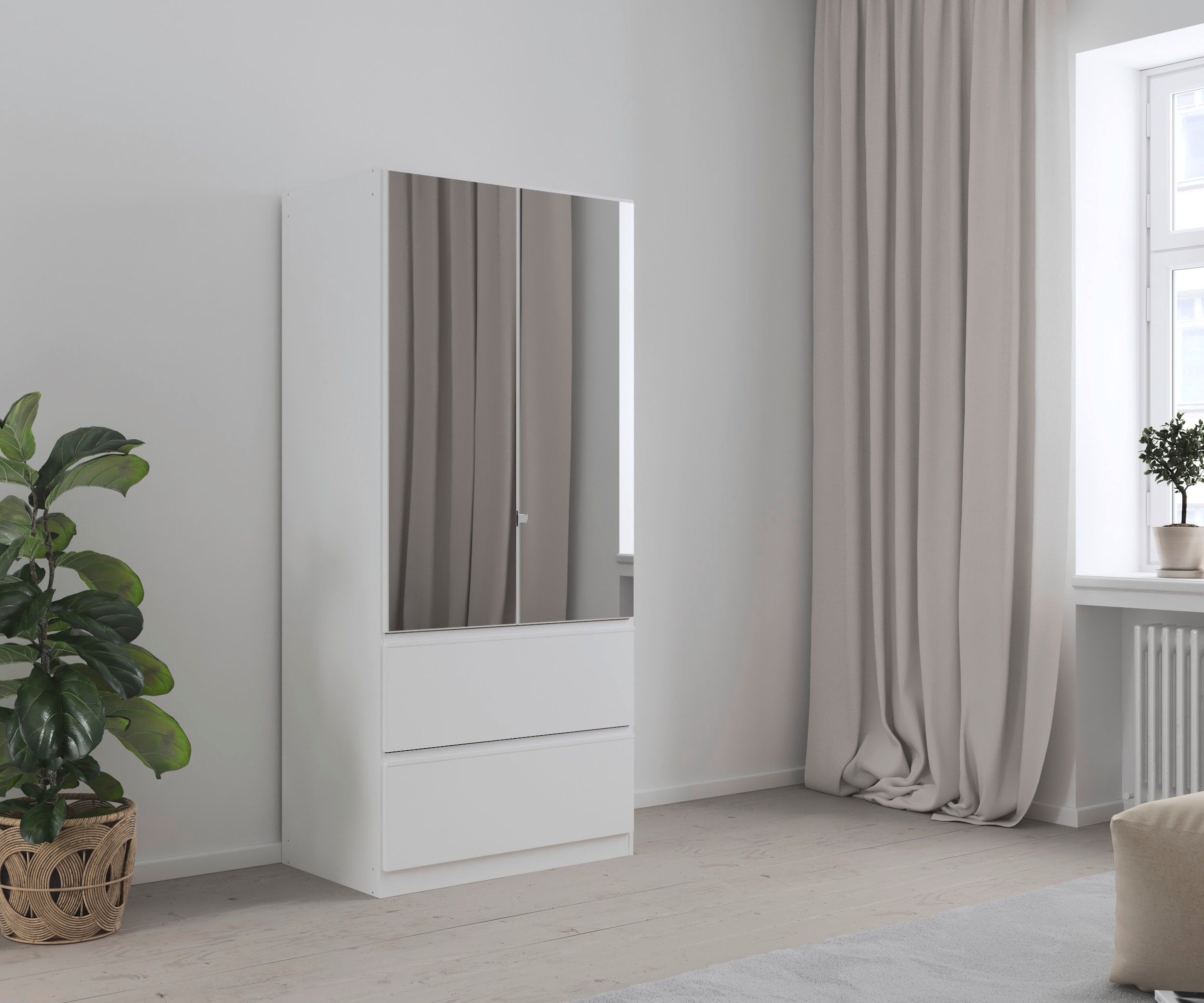 rauch Drehtürenschrank »Kleiderschrank Schrank Garderobe Wäscheschrank COSTA in 3 Breiten«, mit Spiegel, grifflose Front und Push-to-Open Funktion MADE IN GERMANY
