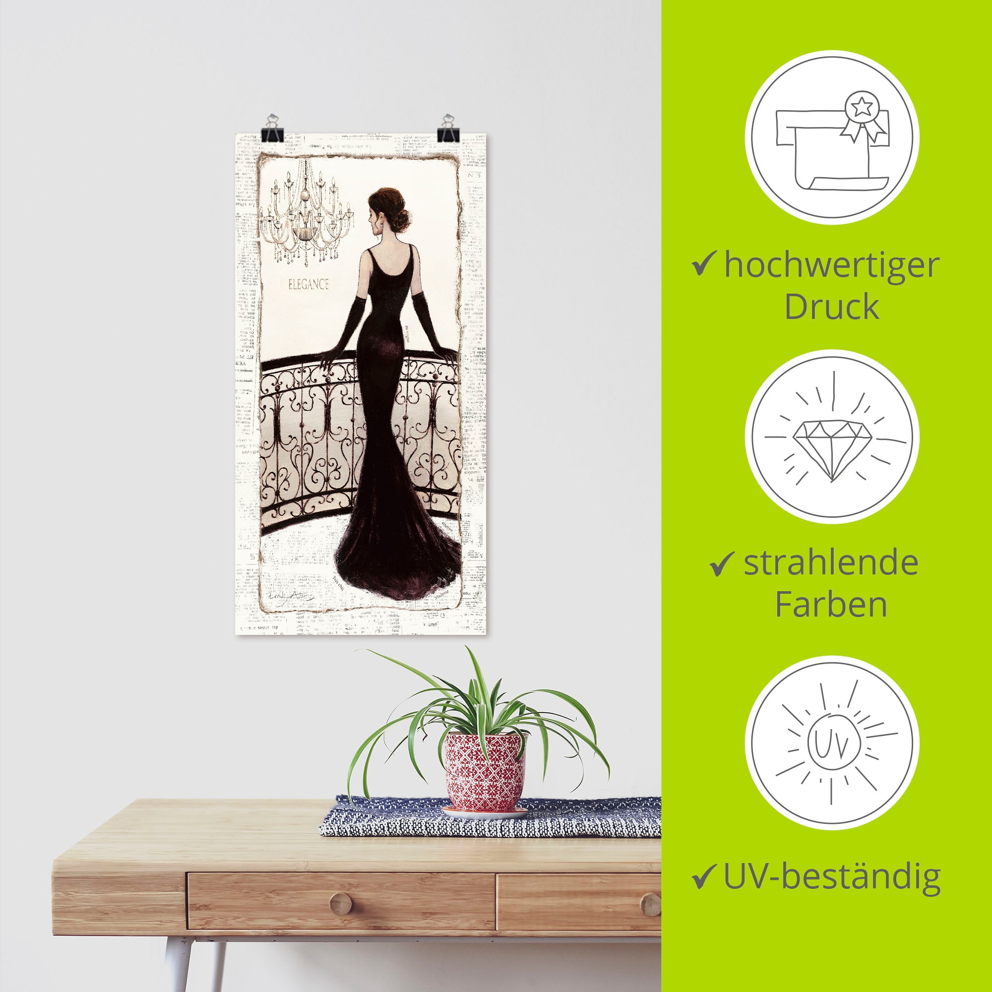 Artland Wandbild »Die schöne in Schwarz«, Frau, (1 St.), als Leinwandbild, Poster, Wandaufkleber in verschied. Größen