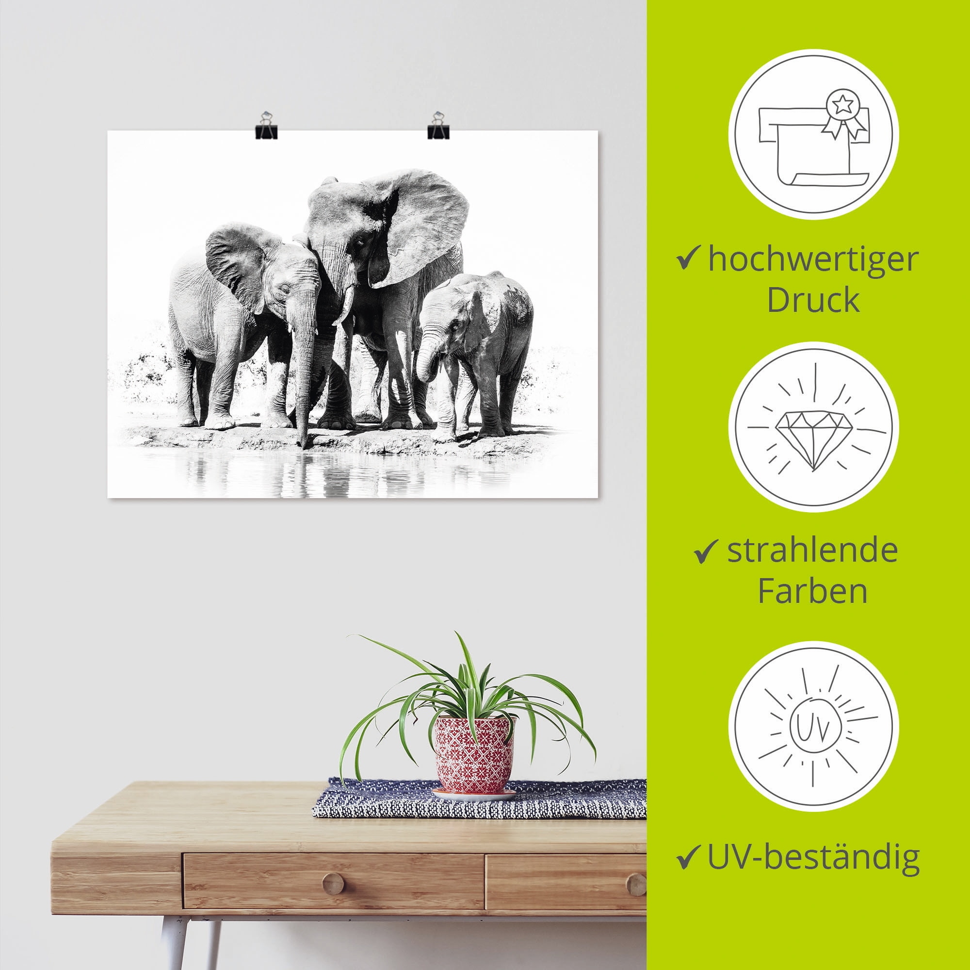 Artland Wandbild »Elefantenmutter mit Kindern«, Elefanten Bilder, (1 St.), als Alubild, Outdoorbild, Leinwandbild, Poster in verschied. Größen
