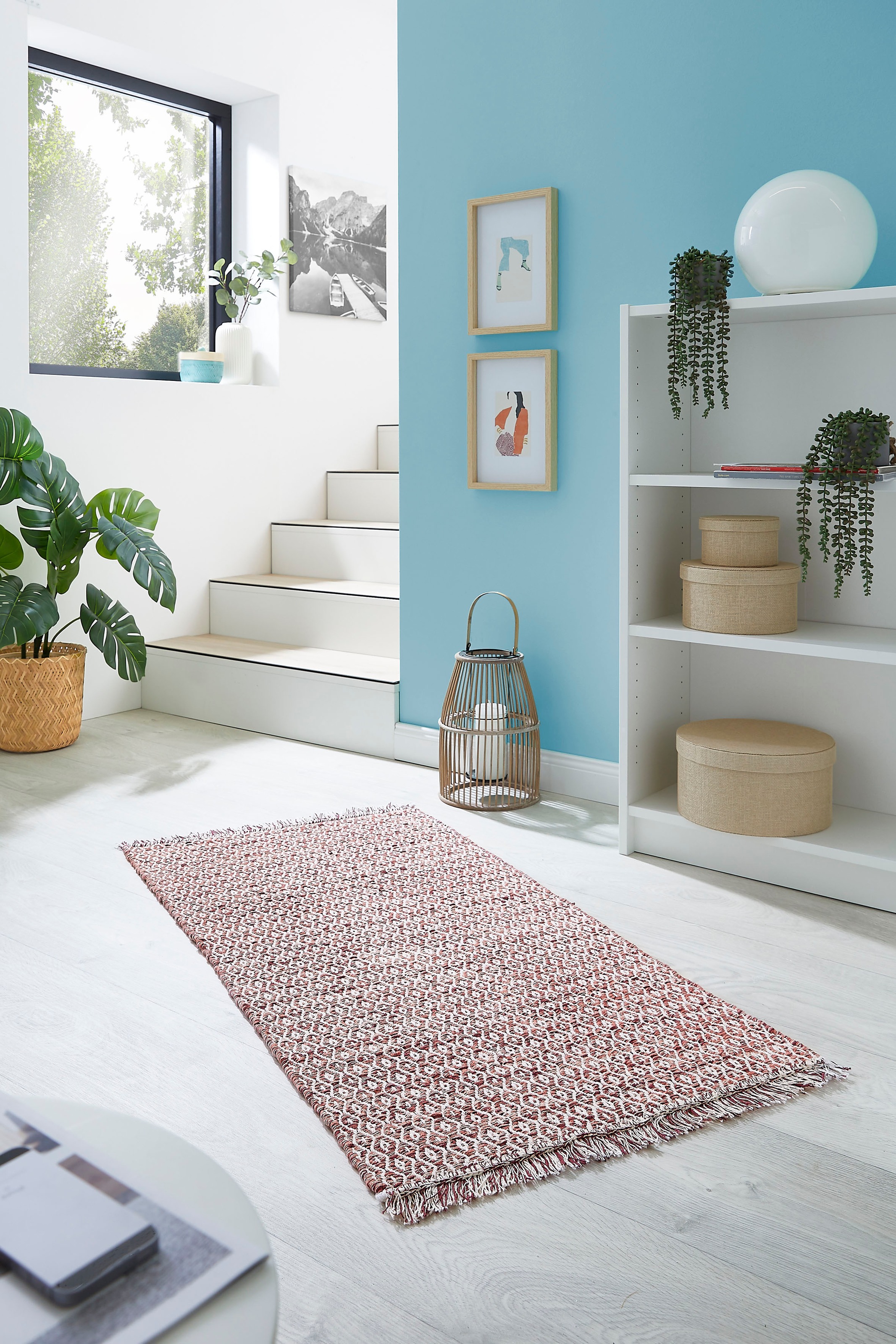 my home Teppich »Nivala«, rechteckig, 10 mm Höhe, Flachgewebe, Rauten Motiv günstig online kaufen