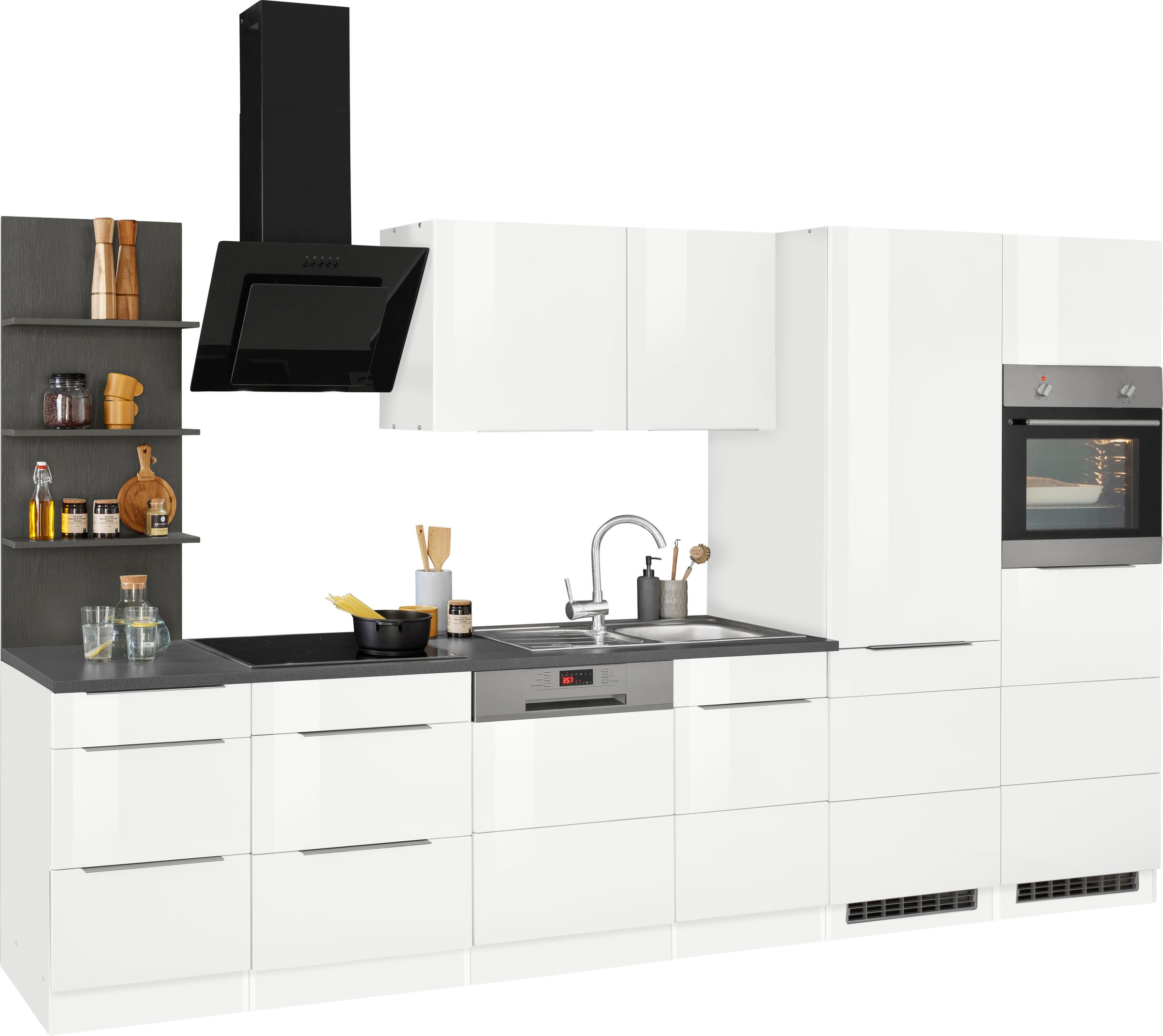 KOCHSTATION Küchenzeile »KS-Brindisi Breite 340 cm«, wahlweise mit E-Geräten und Induktion, mit MDF-Fronten und Regal