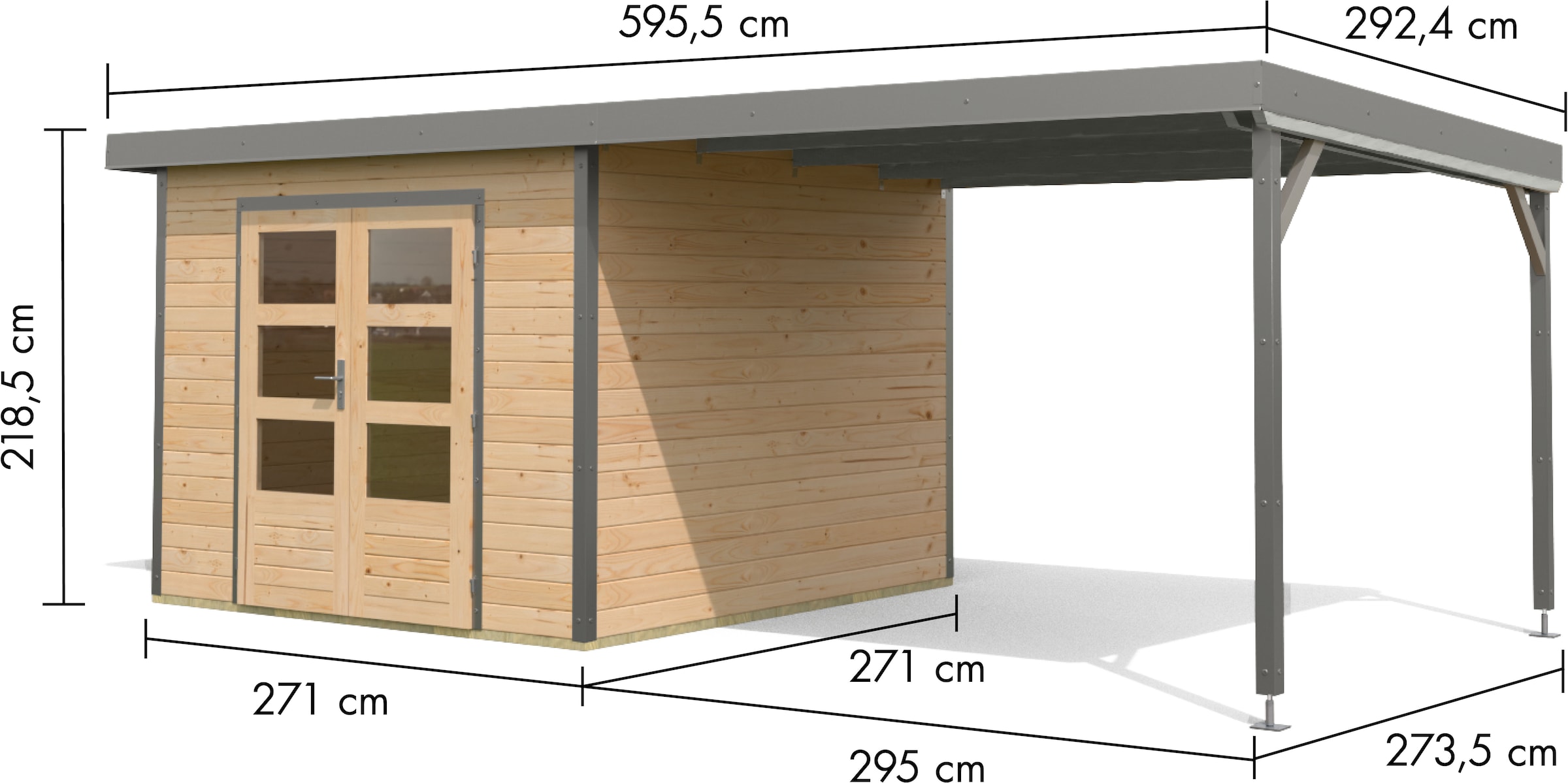 Karibu Gartenhaus »Plutino 6  SET, in verschiedenen Farben« inkl. Anbaudach