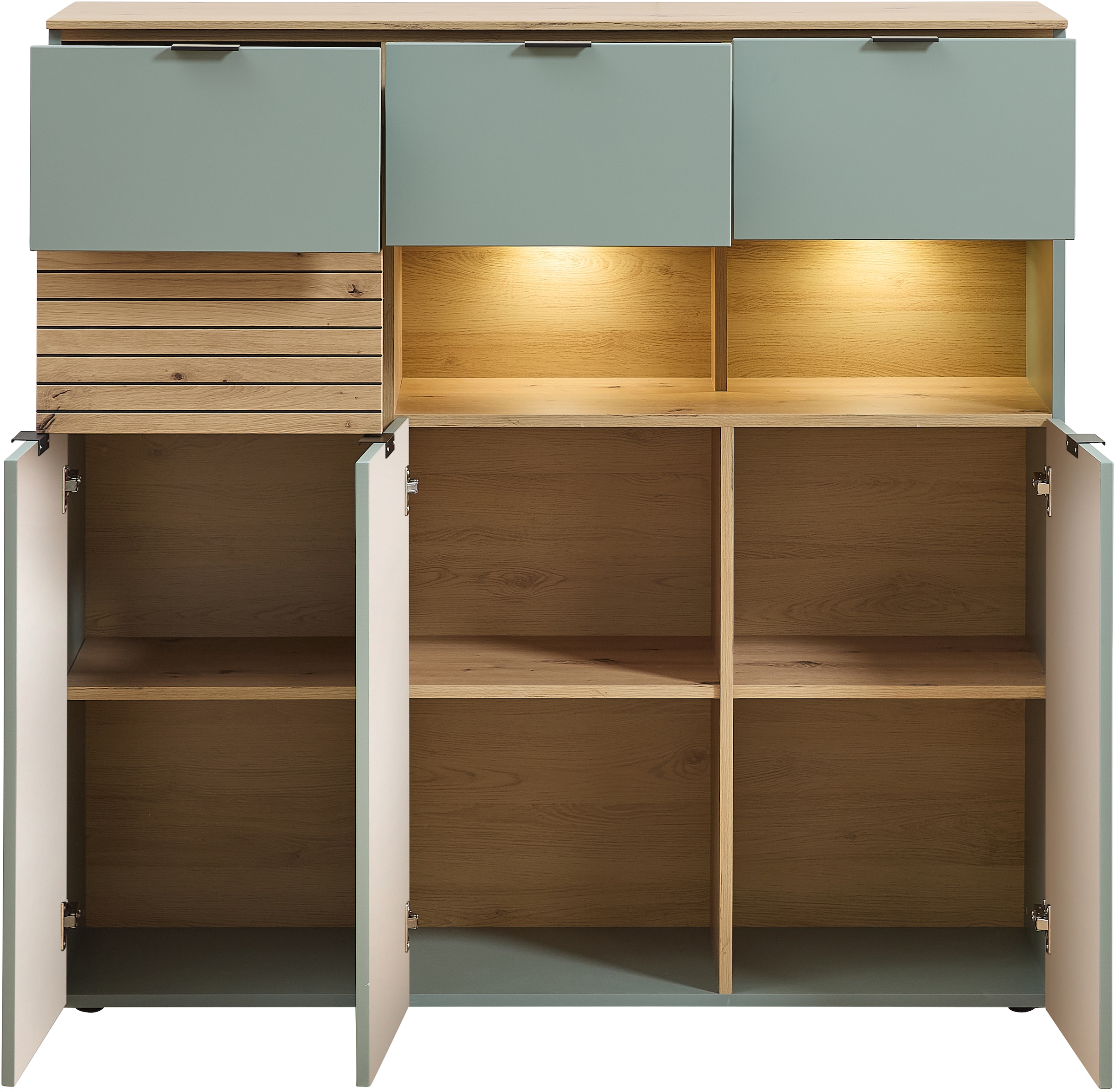 Innostyle Highboard »INA Highboard, 125 x 125 x 45 cm (B/H/T)« 1 Stk. tlg. 3 türig, 4 Schubladen, inkl. Beleuchtung, Softclose