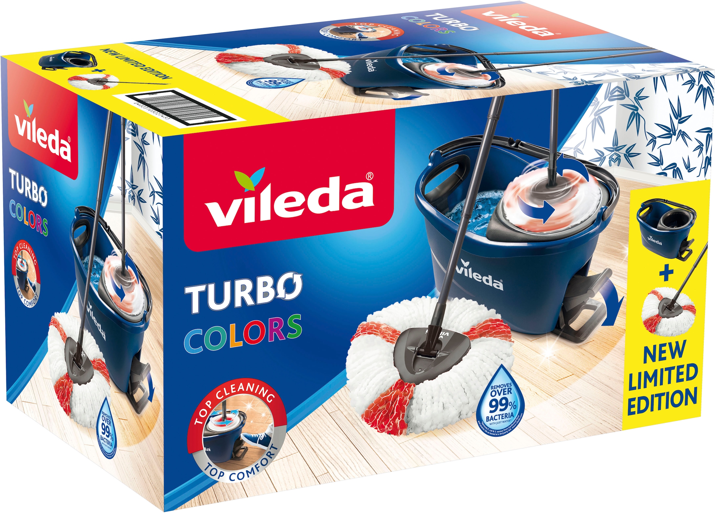 Vileda Bodenwischer-Set »Turbo Colors Blau«, (3 St., Komplettset aus  Bodenwischer, Eimer und Wischmop), mit 3-teiligem Teleskopstiel, bis zu  130cm ausziehbar online bestellen