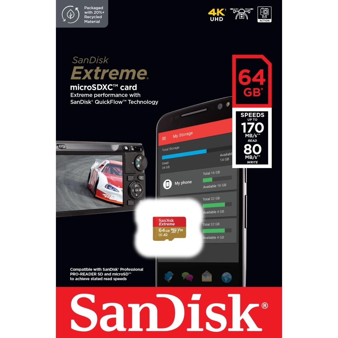 Sandisk Speicherkarte »microSDXC Extreme« (64 GB Video Speed Class 30 (V30)/UHS Speed Class 3 (U3) )